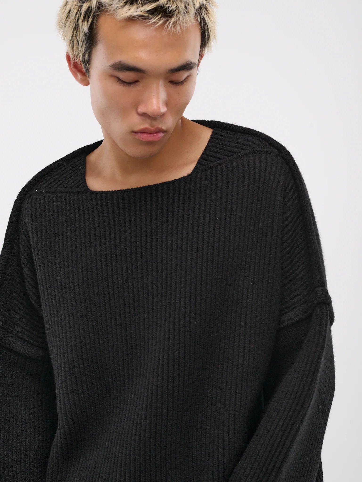 Jil Sander o1s22i1n1024 Oversized Ribbed Wool Pullover in Black Size US M / EU 48-50 / 2 - 4 Thumbnail