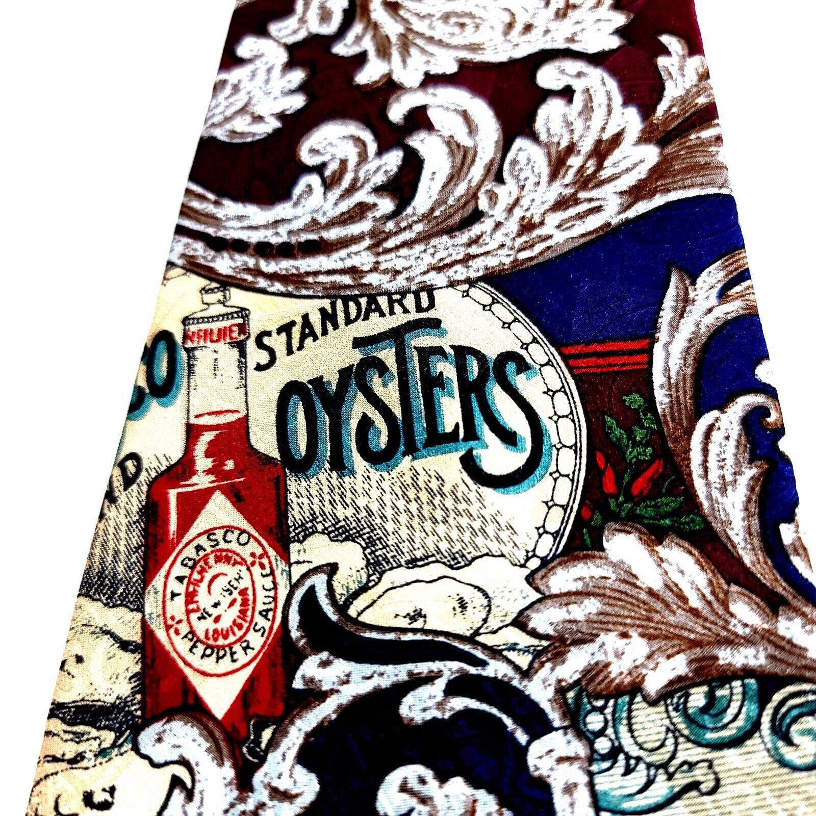 Tabasco Tabasco Standard Oyster Jacquard Print Maroon Silk Tie Long Size ONE SIZE - 2 Thumbnail