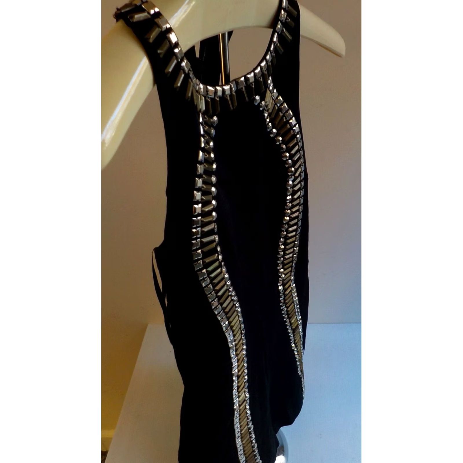 Bebe Bebe Black Metal Look Embellished Shorts Romper XS/S Small Rayon/Nylon/Spandex Romper Womens Sleeveless Round Neck Zip Size 28" / US 6 / IT 42 - 3 Thumbnail