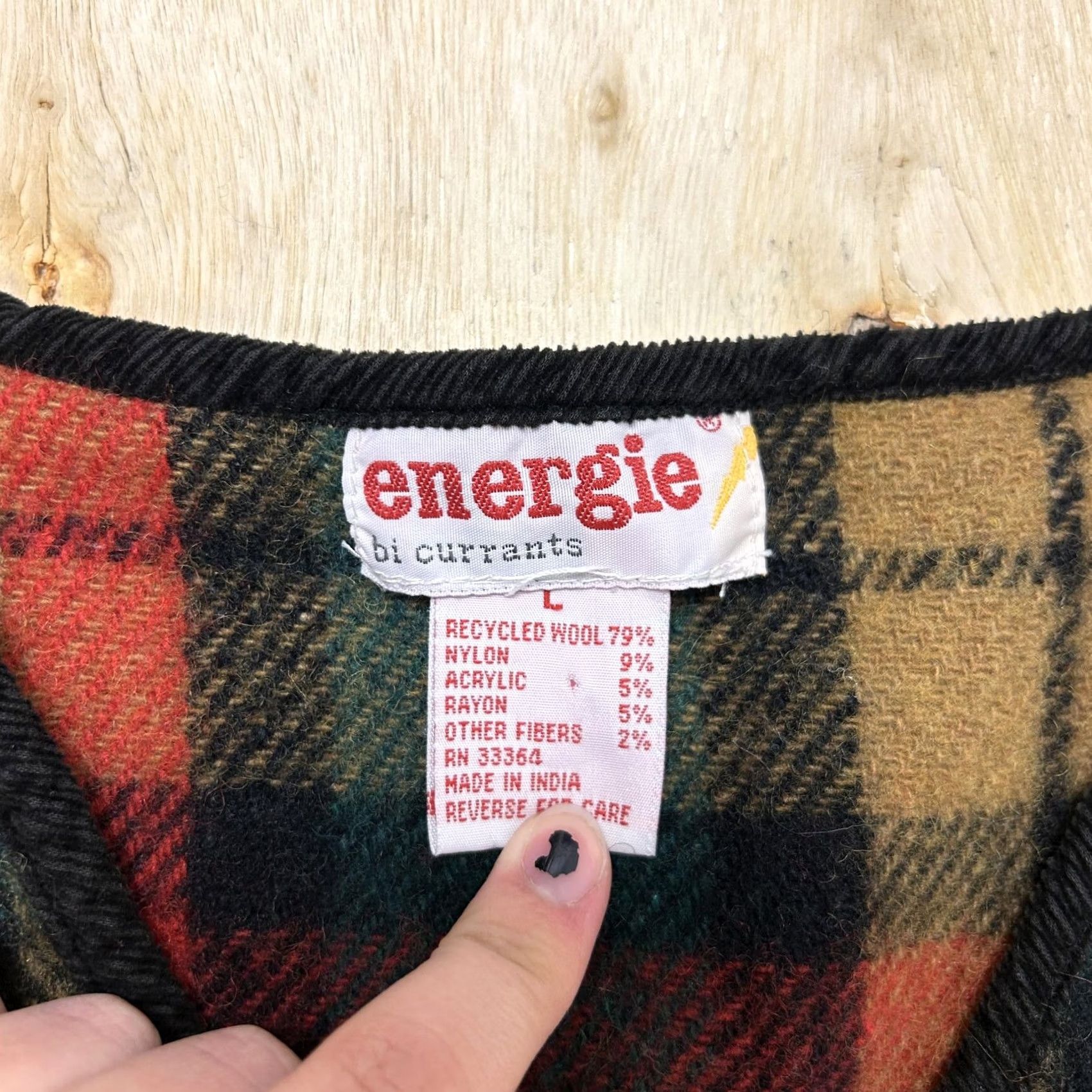Energie Energie Sweater Vest Womens Large Multicolor V Neck Plaid Flannel Wool Blend Size L / US 10 / IT 46 - 2 Thumbnail