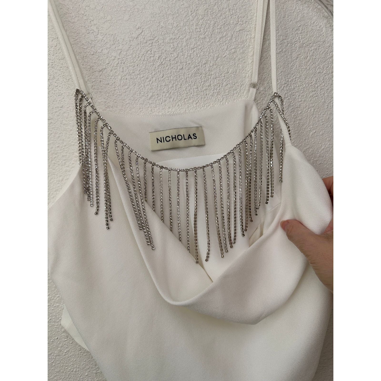 NICHOLAS Nicholas Rhinestone Fringe Cowl Neck Ivory Crop Top – M Size M / US 6-8 / IT 42-44 - 3 Thumbnail