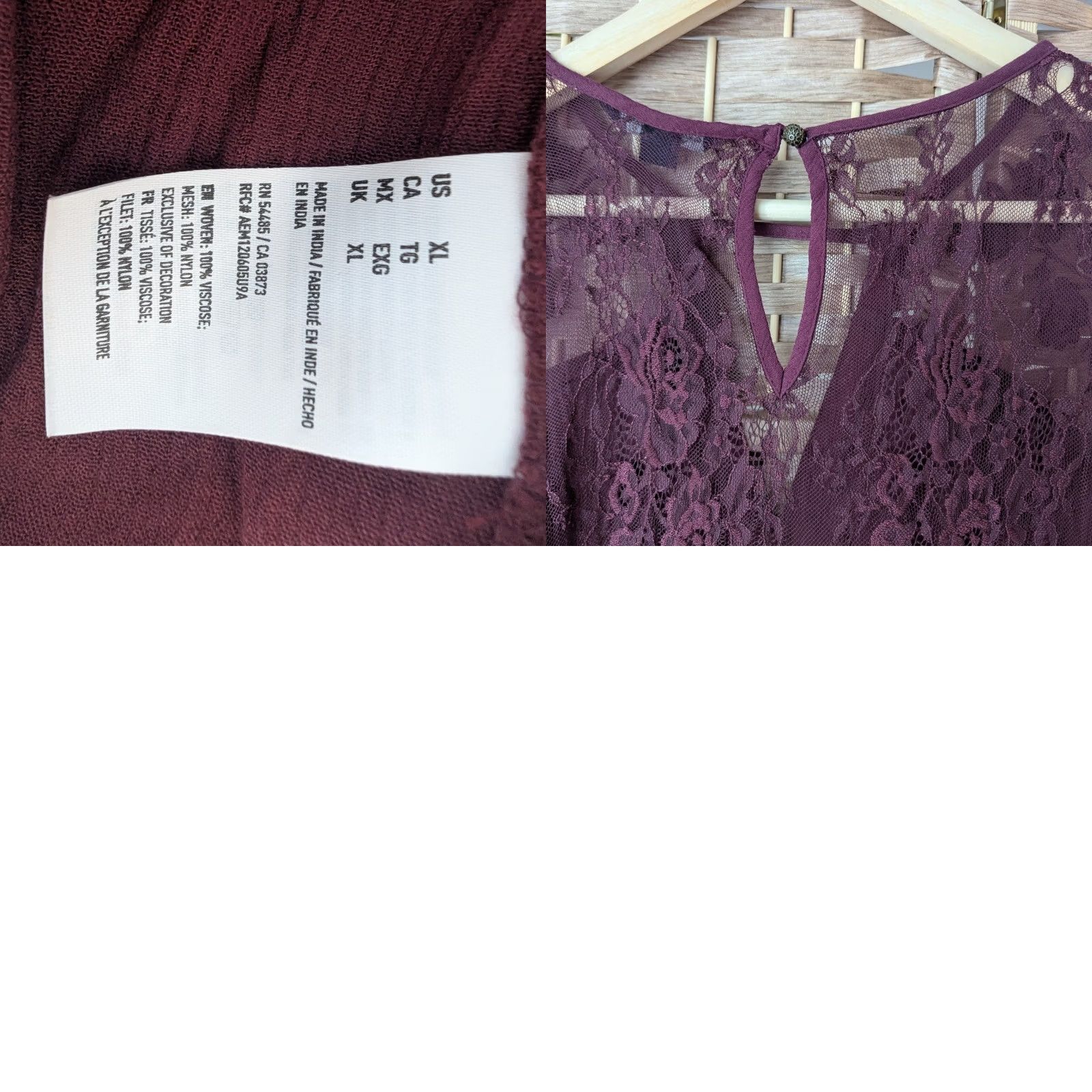 American Eagle Outfitters Burgundy Lace Peasant Top - American Eagle Womens Blouse Size XL / US 12-14 / IT 48-50 - 8 Thumbnail