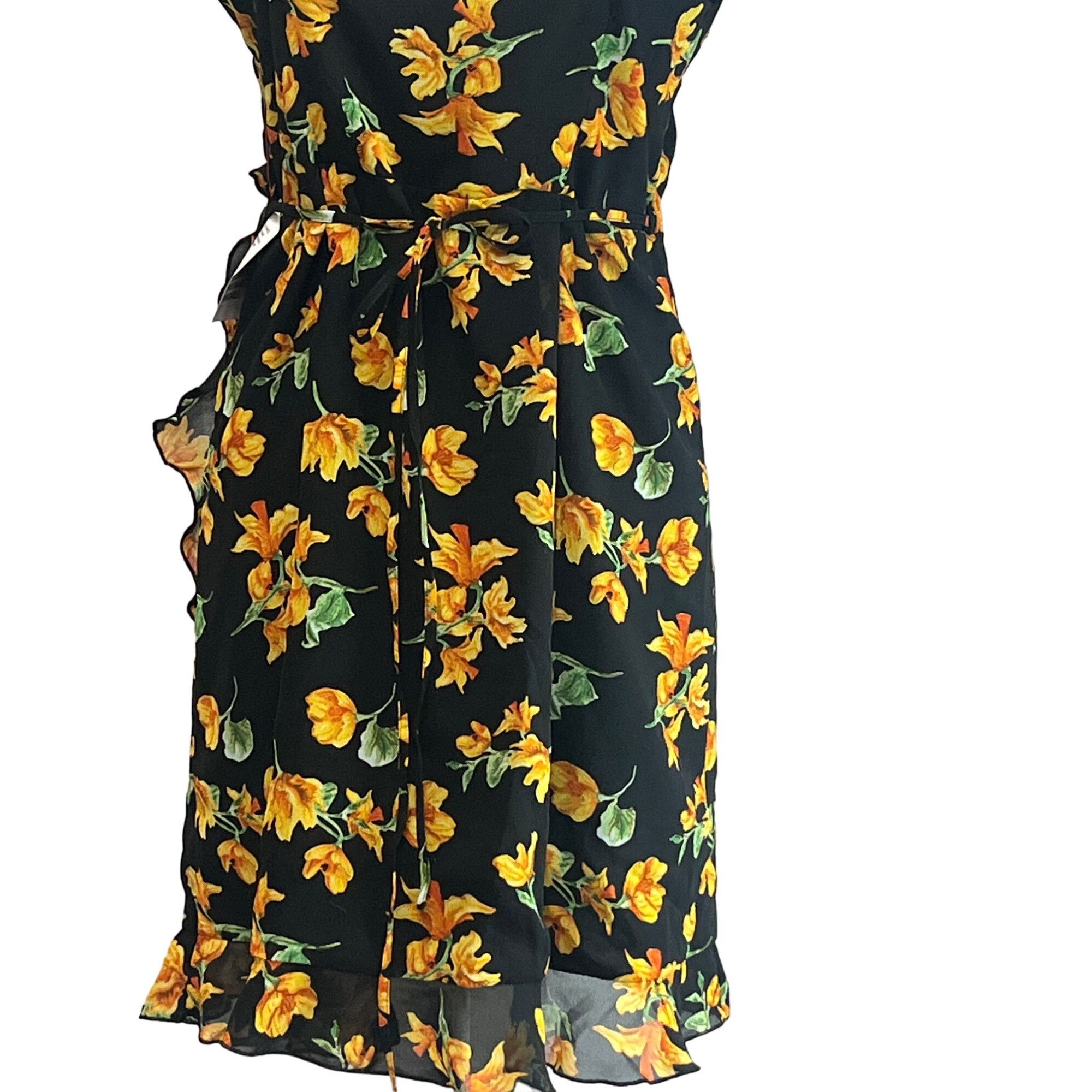 Topshop TOPSHOP FLORAL WRAP STRAPPY MINI DRESS IN MULTI, Black/Multi Size L / US 10 / IT 46 - 6 Thumbnail