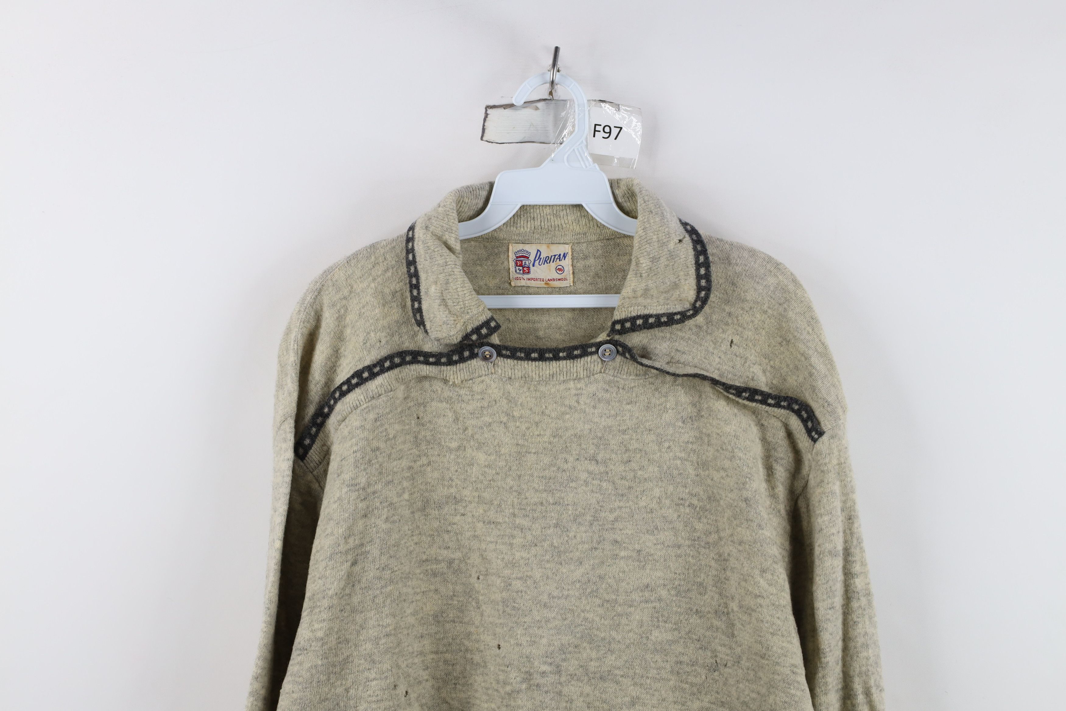 Vintage Vintage 50s Rockabilly Lambswool Collared Sweater Gray USA Size US XXL / EU 58 / 5 - 2 Thumbnail