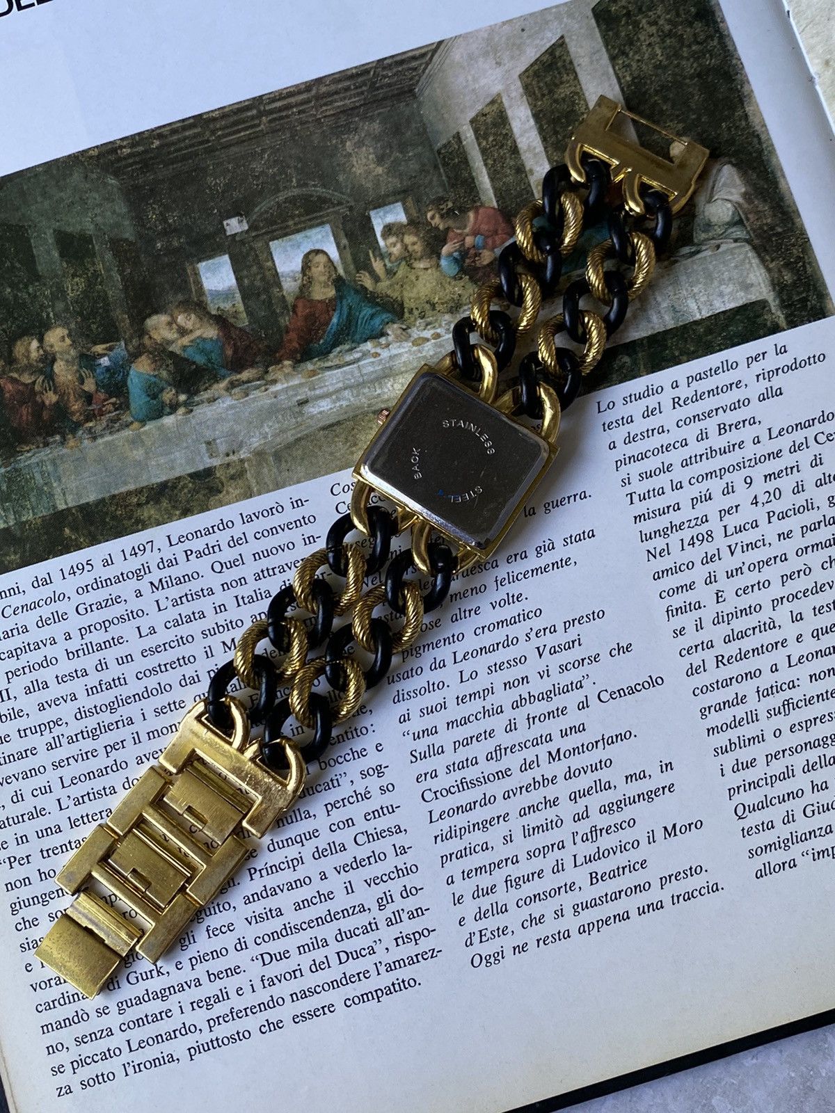 Japanese Brand × Jewelry × Vintage Elegant Watch Pink Dial Gold Black Strap Size ONE SIZE - 4 Thumbnail
