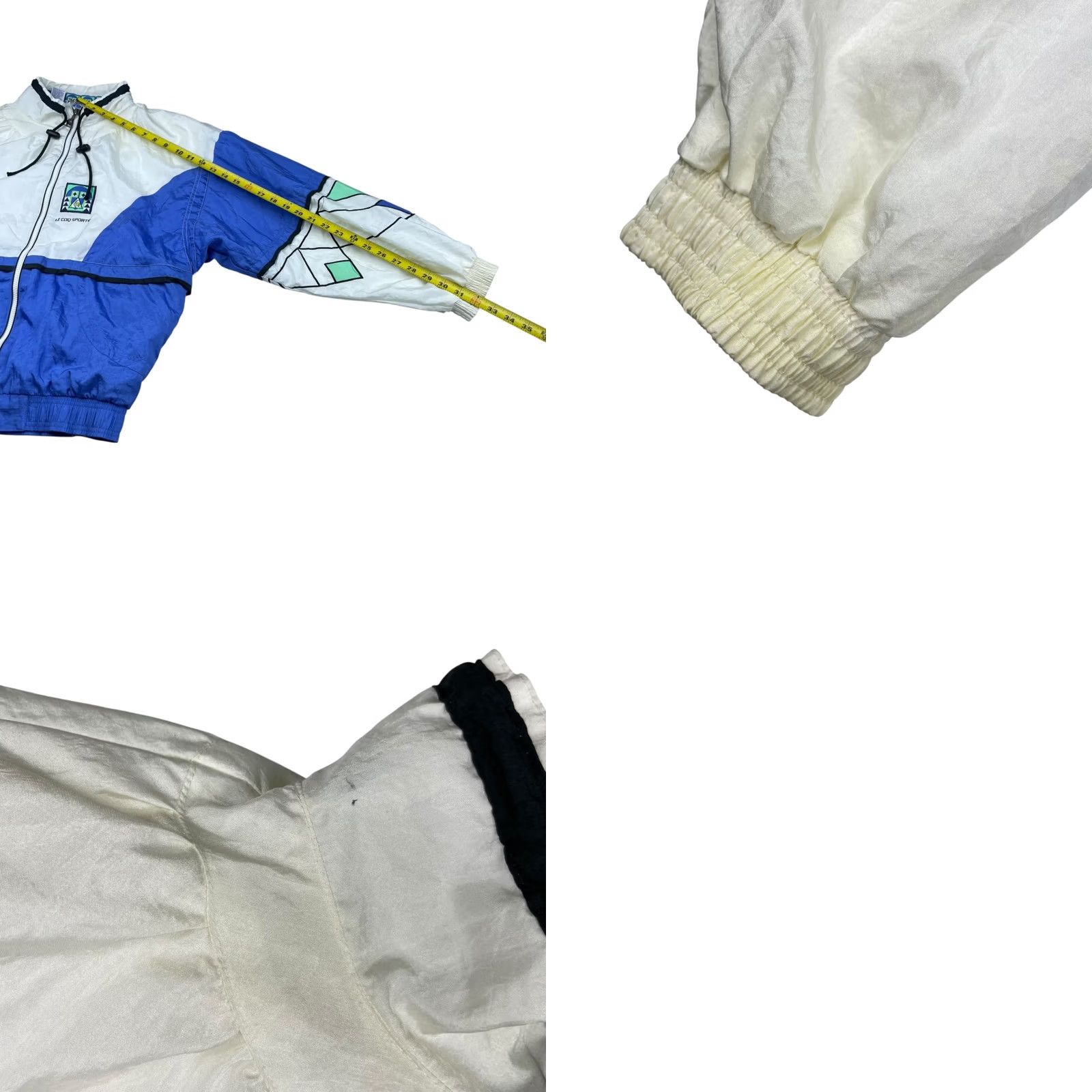 Le Coq Sportif VINTAGE Le Coq Sportif Windbreaker Jacket Medium Mens White/Blue/Green Nylon Lined Full Zip Size US M / EU 48-50 / 2 - 8 Thumbnail