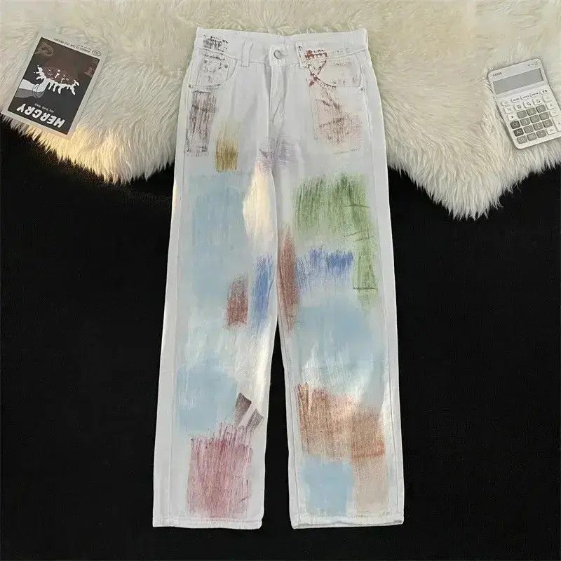 Japanese Brand Colorful Graffiti Straight Jeans Size US 32 / EU 48 - 1 Thumbnail