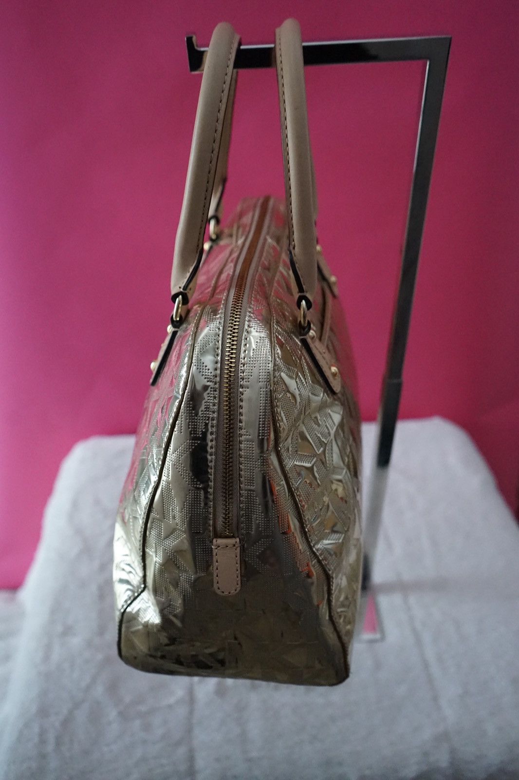 Michael Kors MICHAEL KORS Metallic Gold Mirror MK Logo Embossed Satchel Size ONE SIZE - 4 Thumbnail