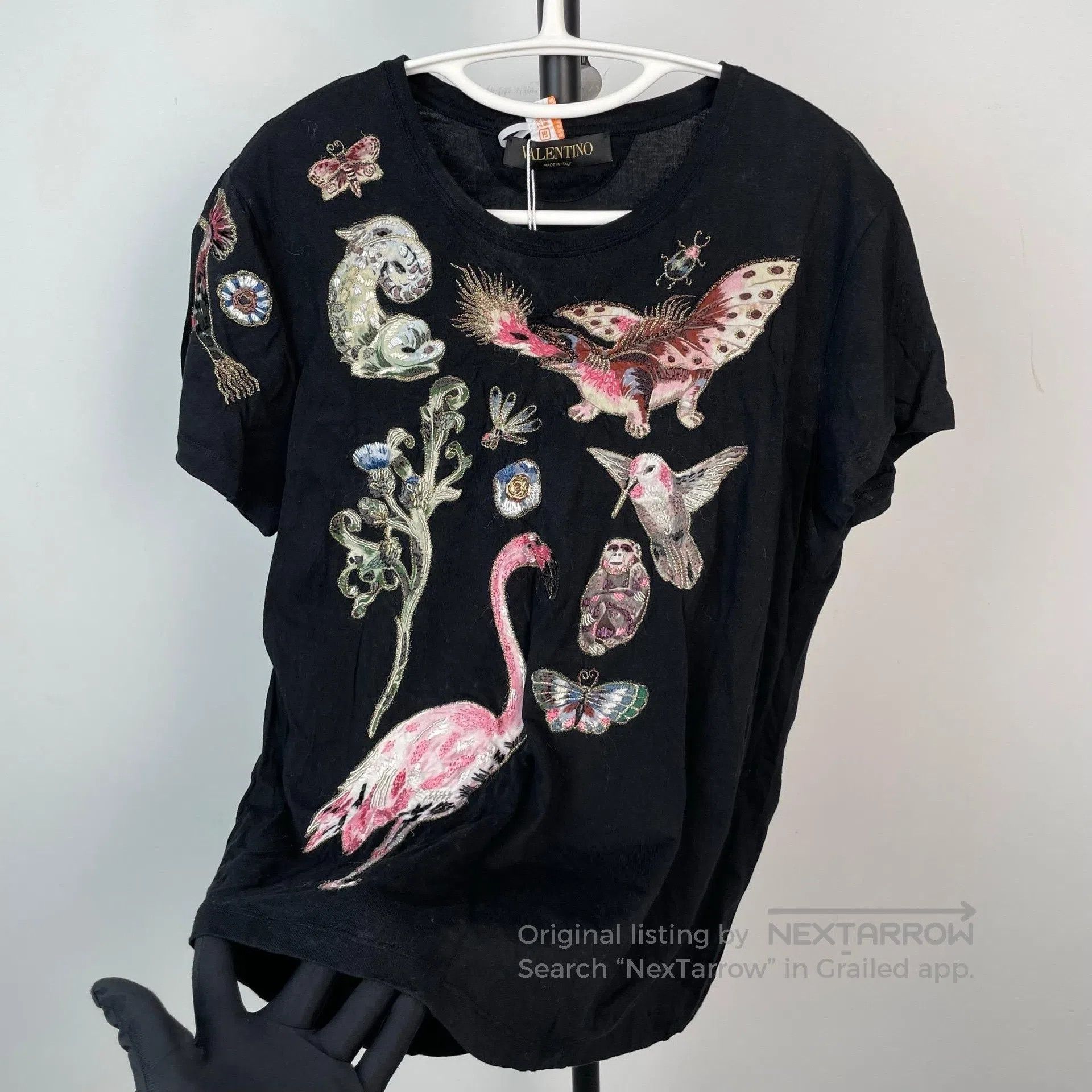 Valentino Valentino Black Embroidered Flamingo Short Sleeve| Size US L / EU 52-54 / 3 - 3 Thumbnail