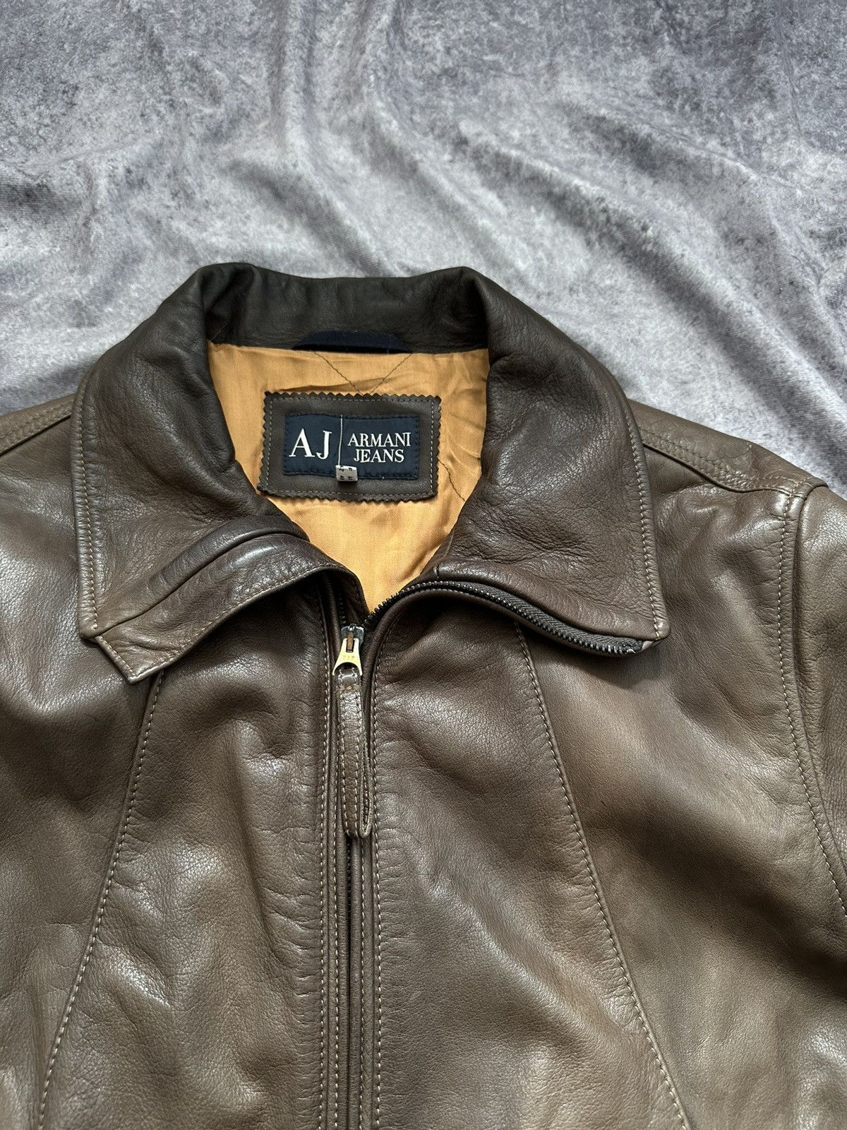 Giorgio Armani Armani Jeans Mens Leather Jacket Brown Full Zip Heavyweight Size US M / EU 48-50 / 2 - 7 Thumbnail