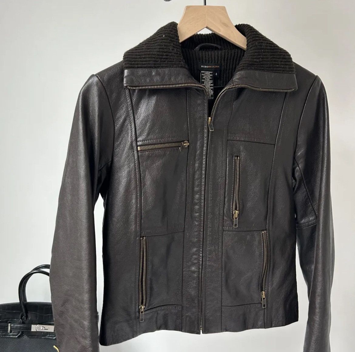 Bcbgmaxazria 100% Leather Moto Jacket BCBG MaxAzria Classic Biker Style Size S / US 4 / IT 40 - 1 Thumbnail