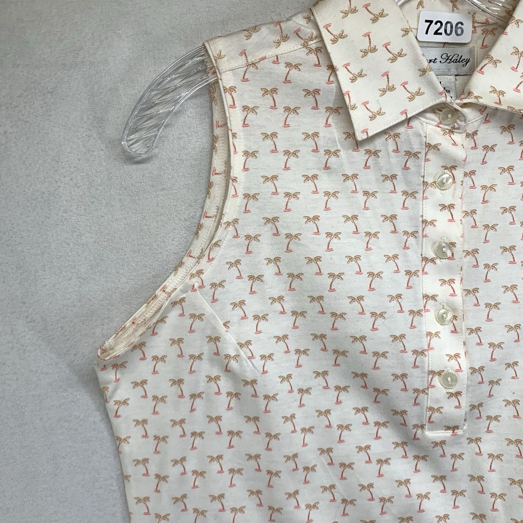 Vintage Sport Haley Women's Collared Tank Top AOP Ivory Pink Palm Trees Cute Medium Top Womens Size M / US 6-8 / IT 42-44 - 5 Thumbnail