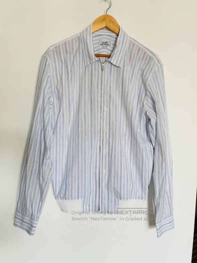 Hermes Hermes Short blue striped shirt jacket Size M / US 6-8 / IT 42-44 - 1 Thumbnail