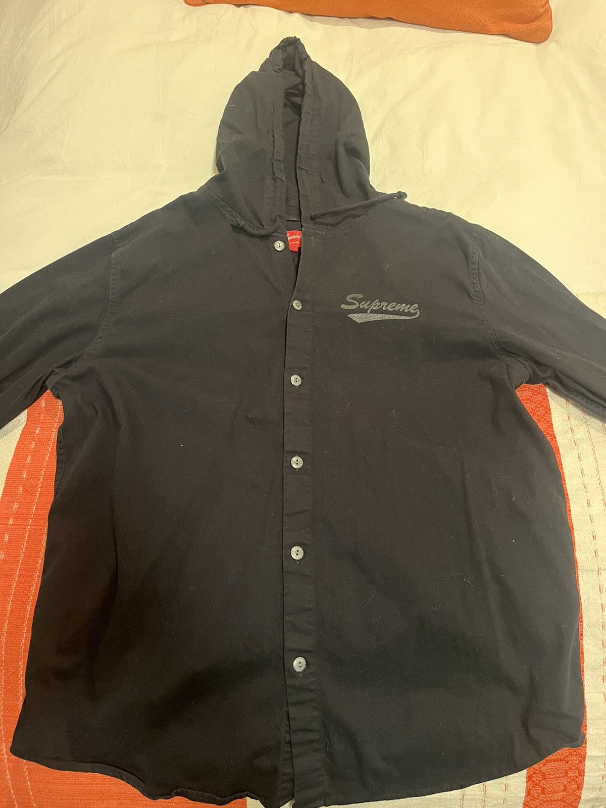 image of Supreme Button Up Hoodie in Black, Men's (Size XL)