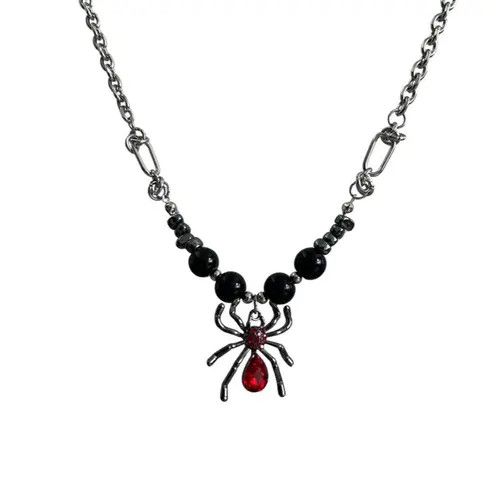 Jewelry Spider Pendant Choker Necklace with Red Gem Size ONE SIZE - 6 Thumbnail