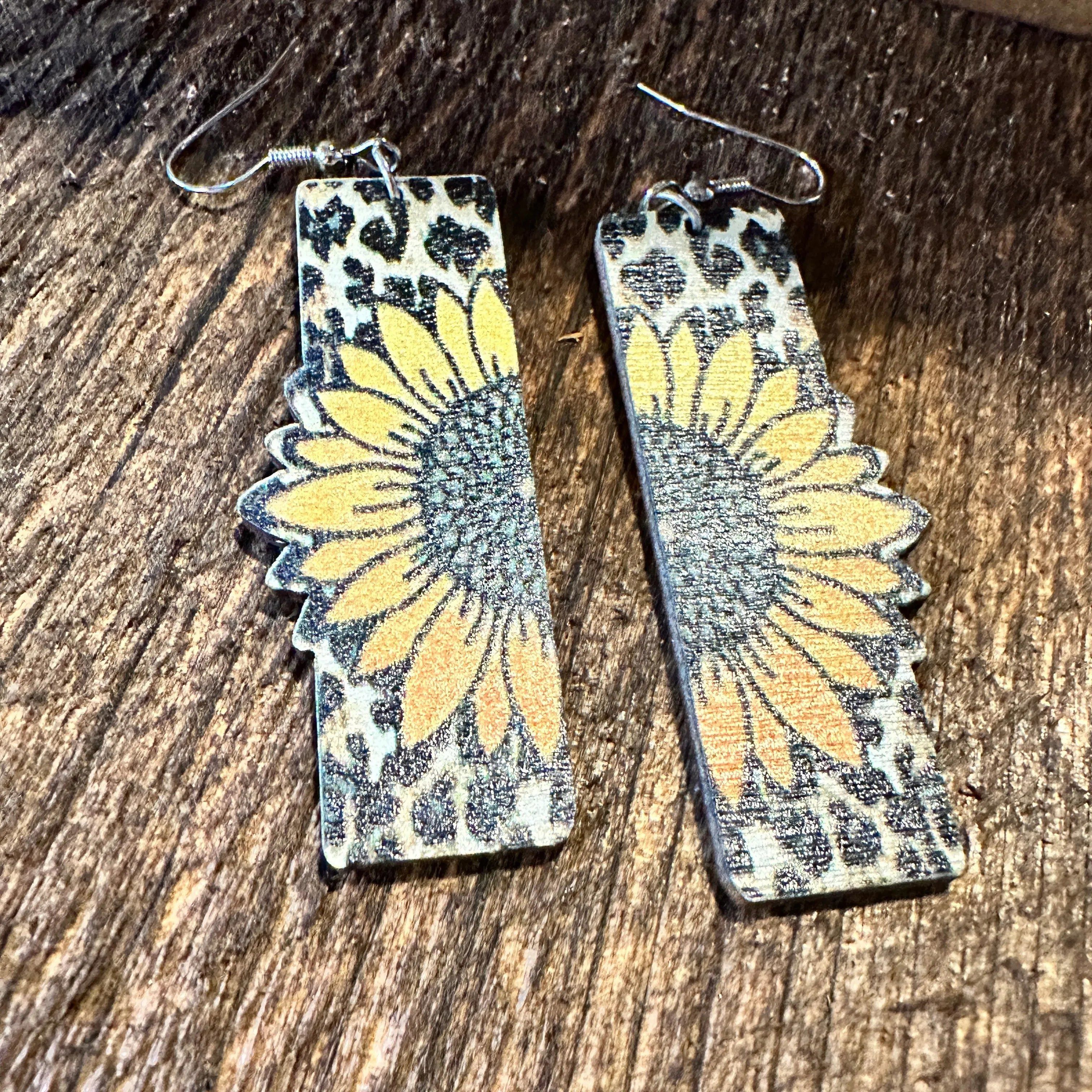 Other Boho Hippie Western Sunflower Stamped Leather Drop Wire Earr Size ONE SIZE - 6 Thumbnail