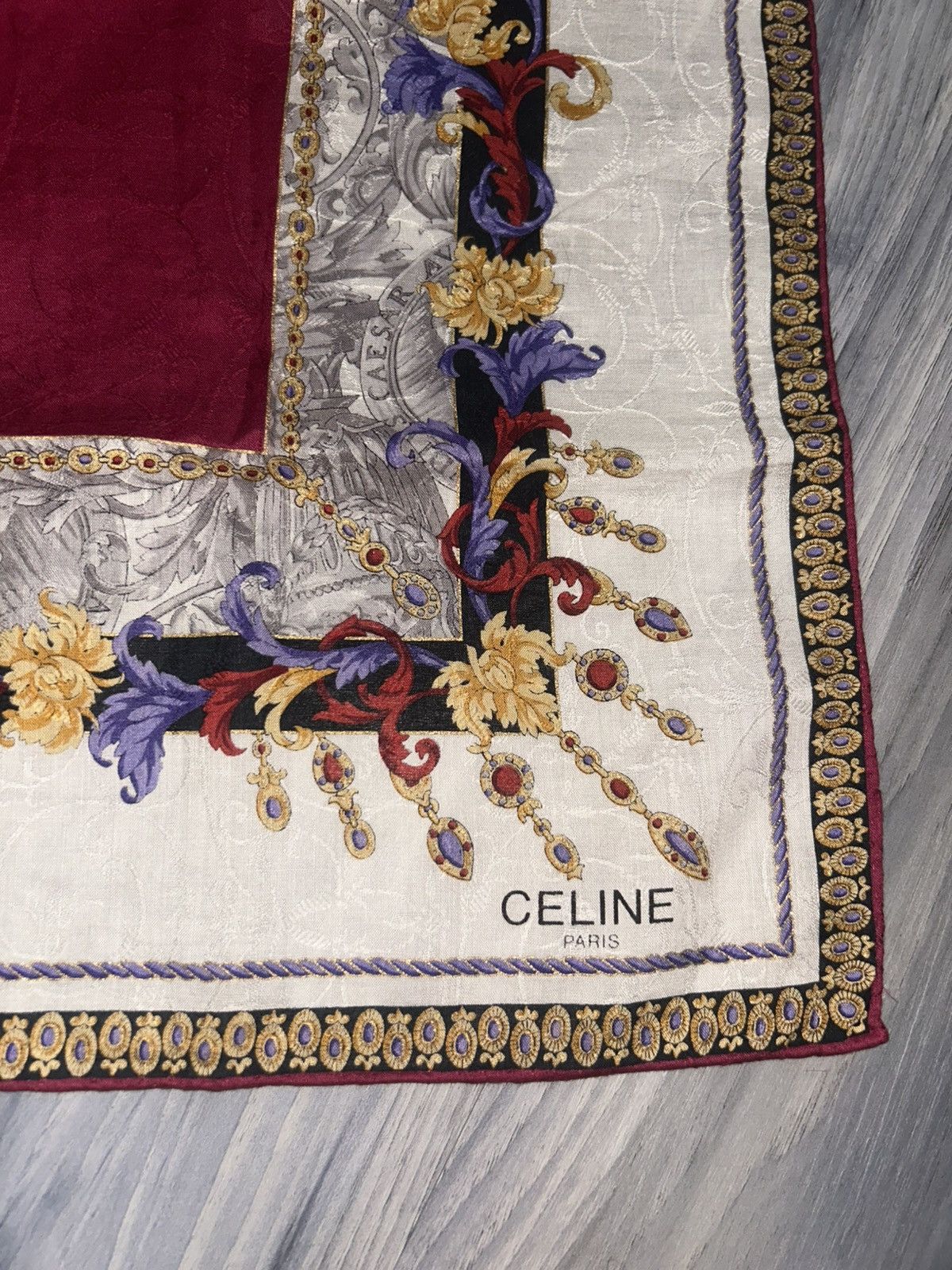Celine Vintage Celine Maroon Cotton Handkerchief Gold Chain Design Size ONE SIZE - 5 Thumbnail