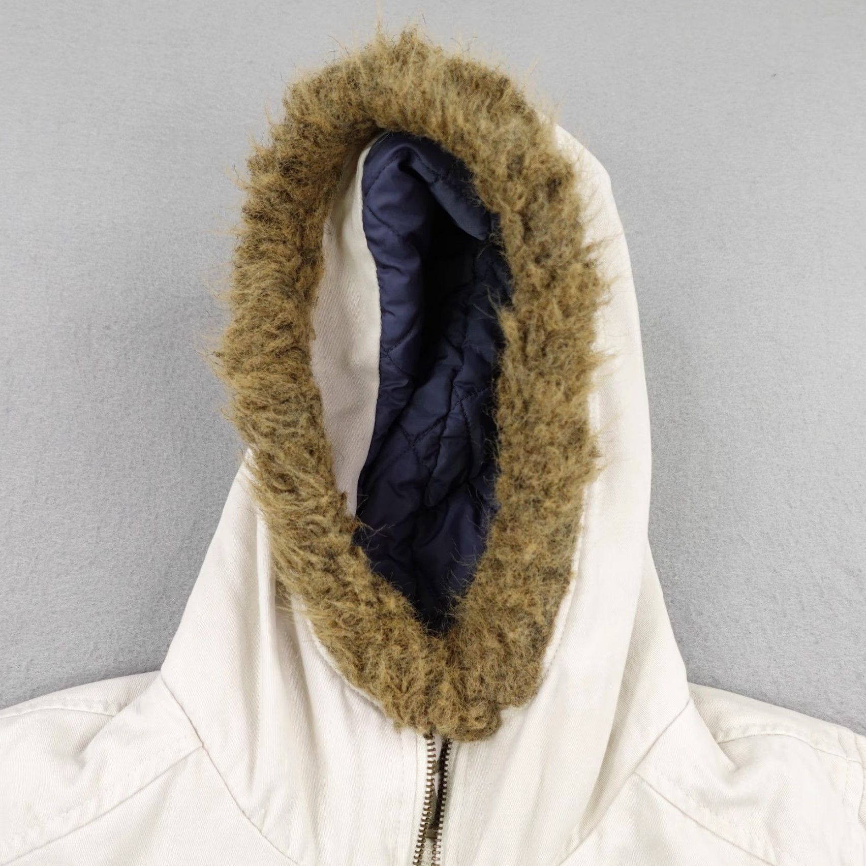 Vintage Roxy Jacket Womens L Beige Quilted Parka with Hood Fur Trim Mid-Length Winter Coat Size L / US 10 / IT 46 - 2 Thumbnail