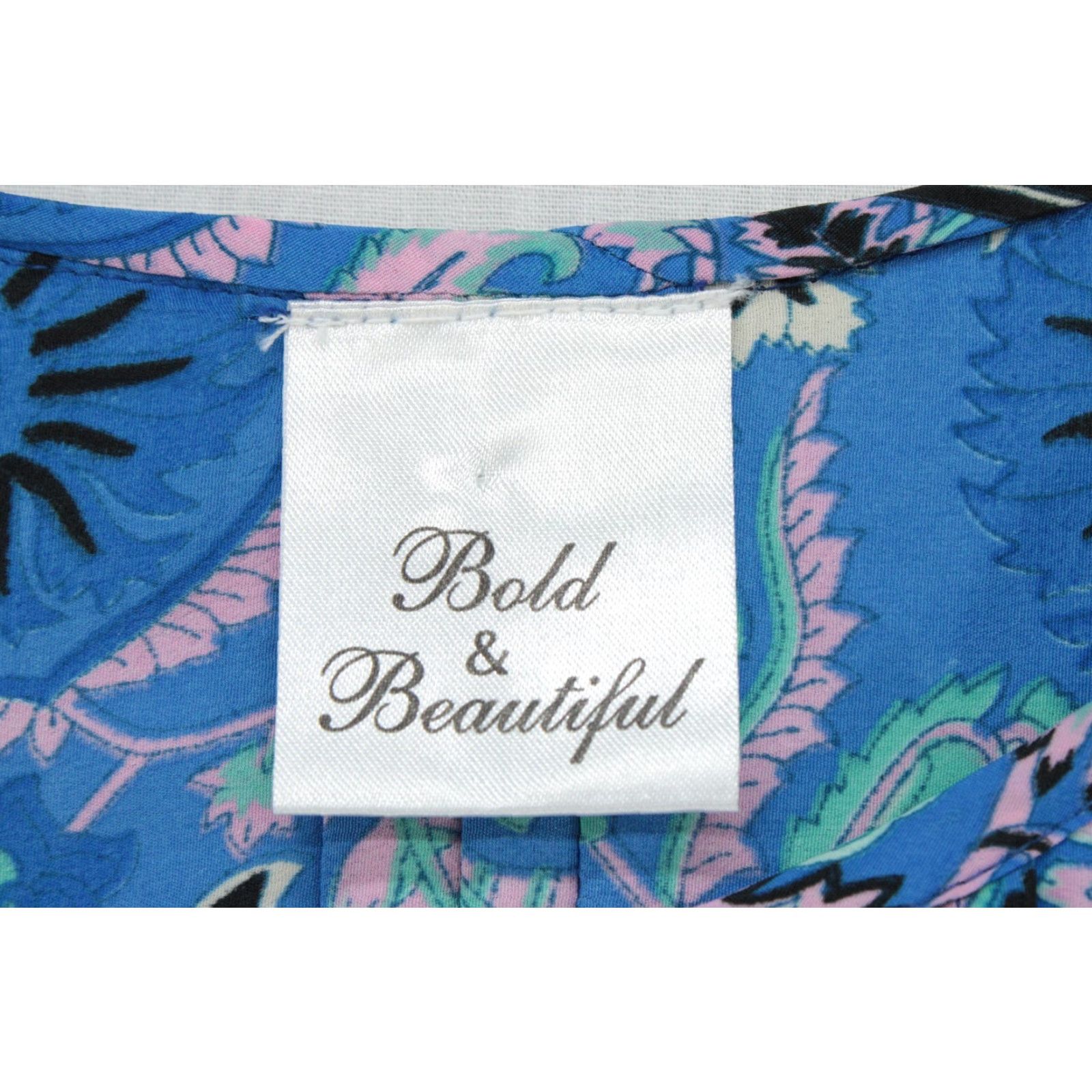 Vintage Bold & Beautiful Women's Blouse Tunic One Size Blue Floral Silk Flowy Fairy Size ONE SIZE - 4 Thumbnail