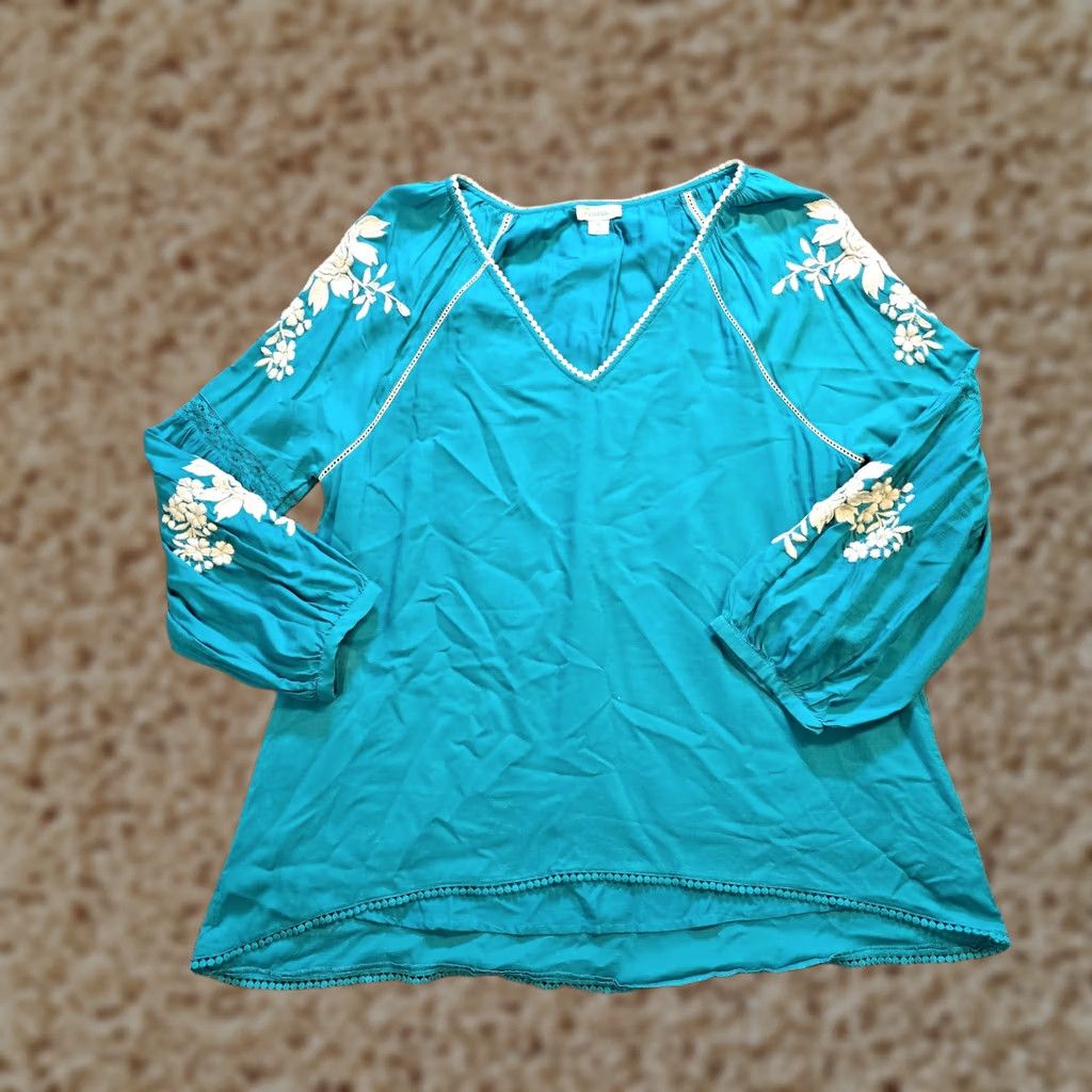 Vintage Sundance Blouse Women Size M Green White Floral Embroidery Peasant Boho Casual Shirt Size M / US 6-8 / IT 42-44 - 1 Thumbnail