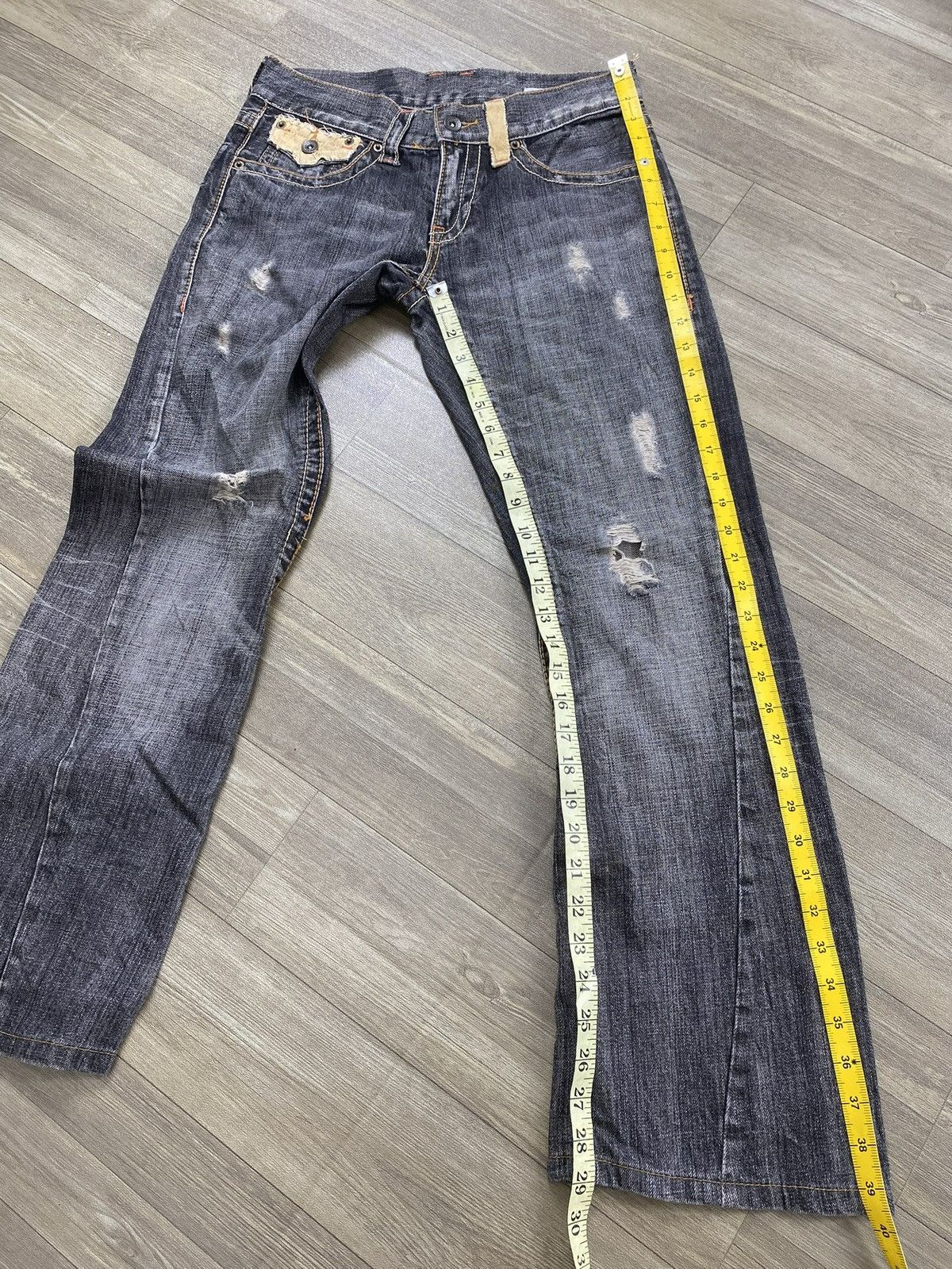 If Six Was Nine × Le Grande Bleu (L.G.B.) × Tornado Mart 2000s Semantic Design Distressed Punk Lgb Y2k Flared Jeans Size US 29 - 24 Thumbnail