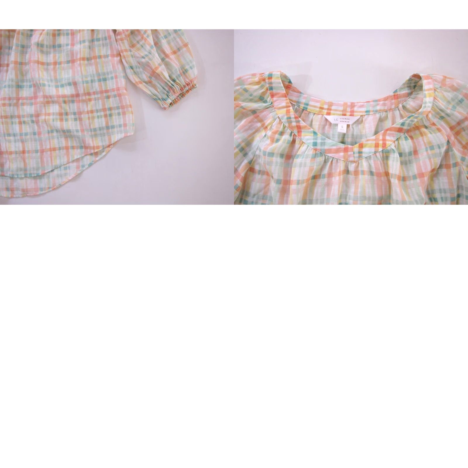 Lauren Conrad Lauren Conrad Plaid Blouse 3/4 Sleeve Tunic Green S Womens V-Neck White Pink Size S / US 4 / IT 40 - 8 Thumbnail