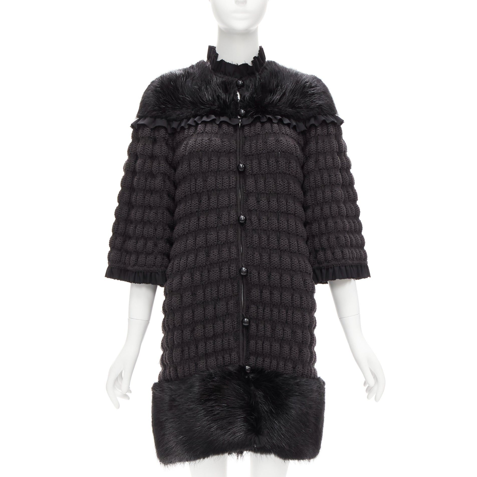 Fendi FENDI black fur panel virgin wool crochet chunky knit bell coat IT40 S Size S / US 4 / IT 40 - 1 Thumbnail