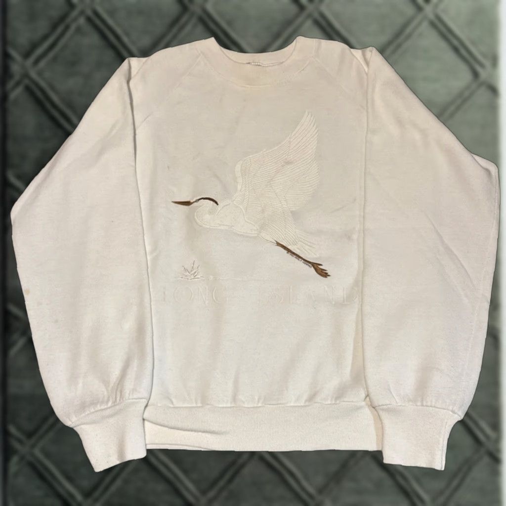 Jerzees VINTAGE 90s Jerzees Great Egret Stork Bird White Crewneck Sweatshirt M Men Size US M / EU 48-50 / 2 - 1 Thumbnail