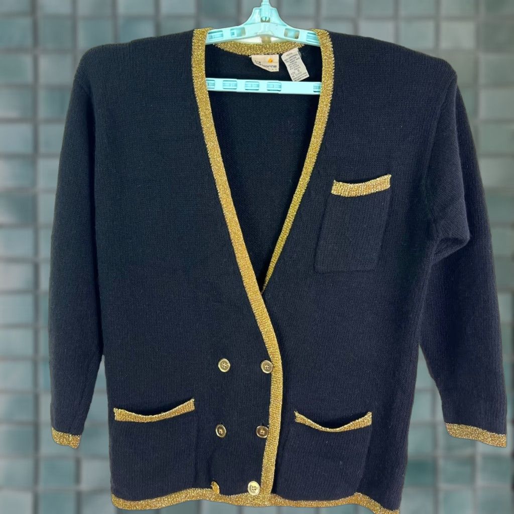 Liz Claiborne VINTAGE Liz Claiborne Cardigan Women PS Black Beaded Button-Detail 90s Glam Size S / US 4 / IT 40 - 1 Thumbnail