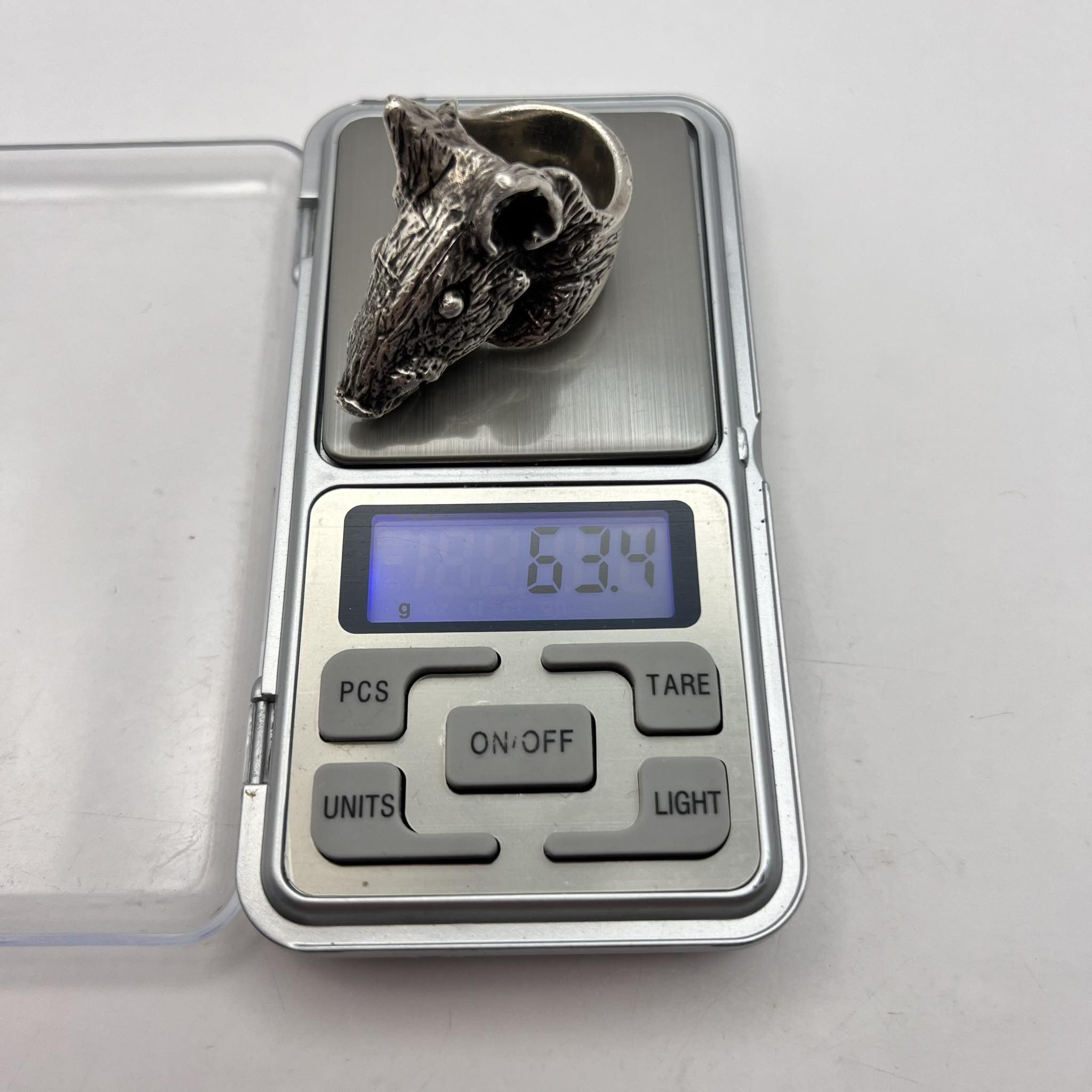 Sterling Silver Massive Vintage Ring Head of Rat Mouse Marked Size 9.5 Size ONE SIZE - 4 Thumbnail