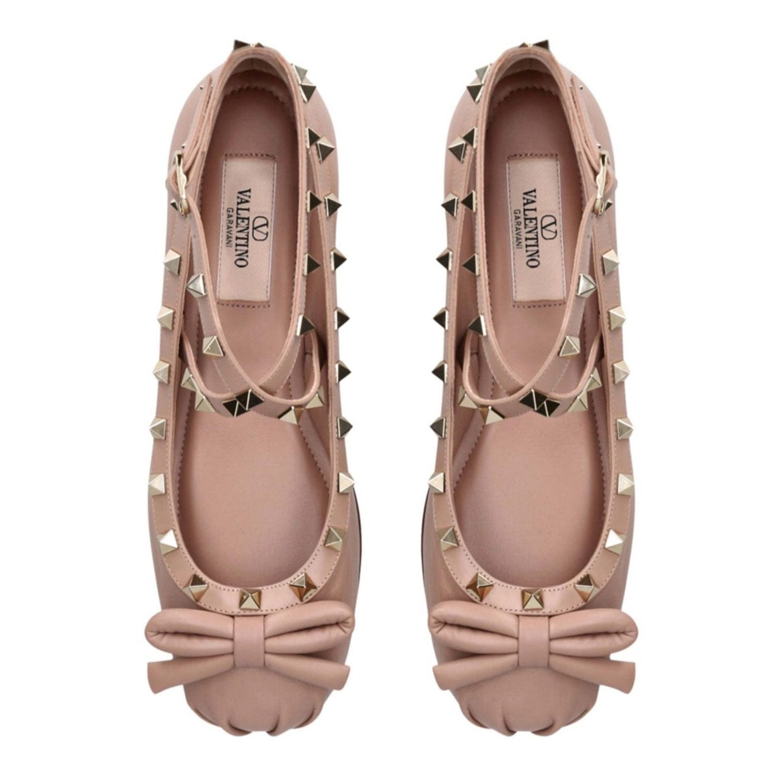 Valentino Valentino Rockstud Nude Leather Stud Ankle Strap Ballerina Size US 12 / IT 42 - 14 Thumbnail