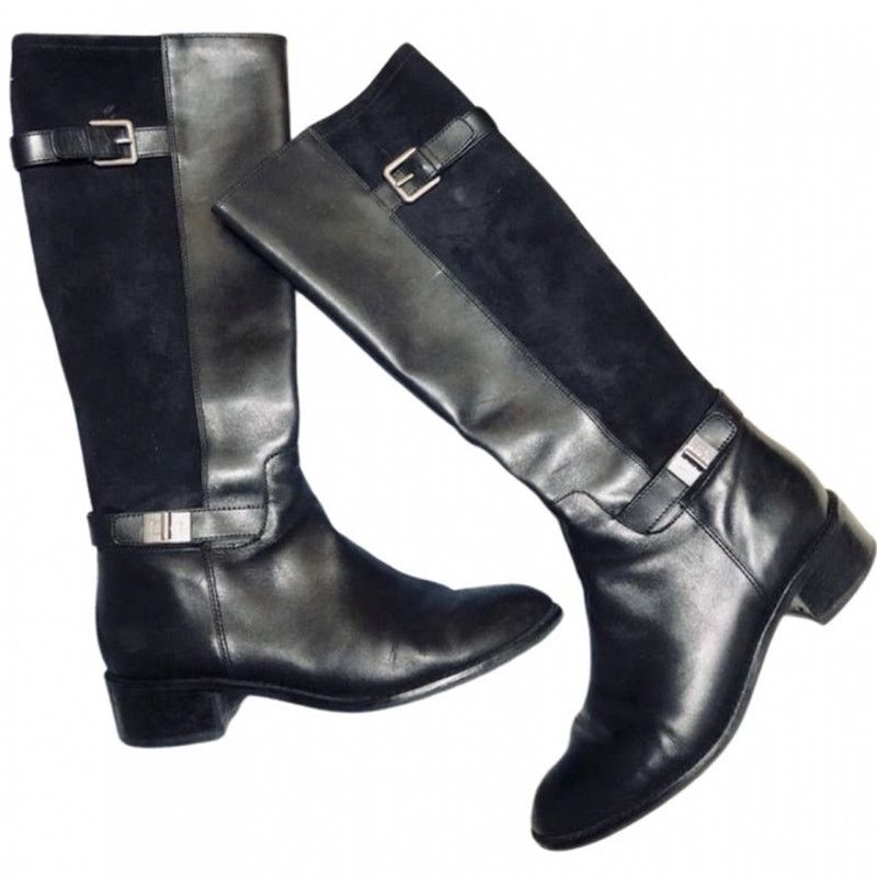 Cole Haan COLE HAAN Black Suede Leather Buckle Zip Knee Riding Boots Size US 11 / IT 41 - 1 Thumbnail