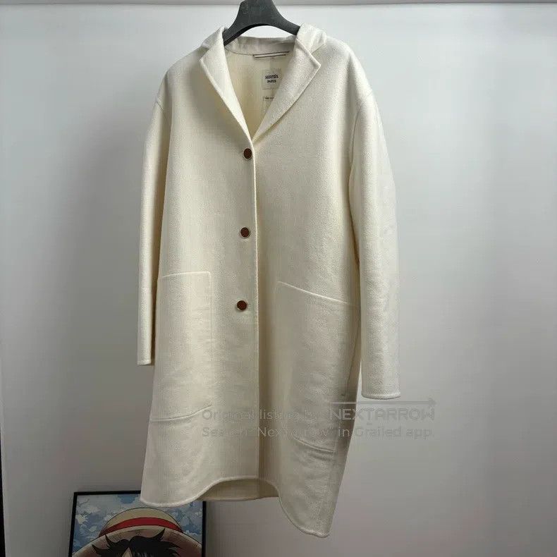Hermes Hermes White Lapel Cashmere Coat Jacket Size S / US 4 / IT 40 - 1 Thumbnail