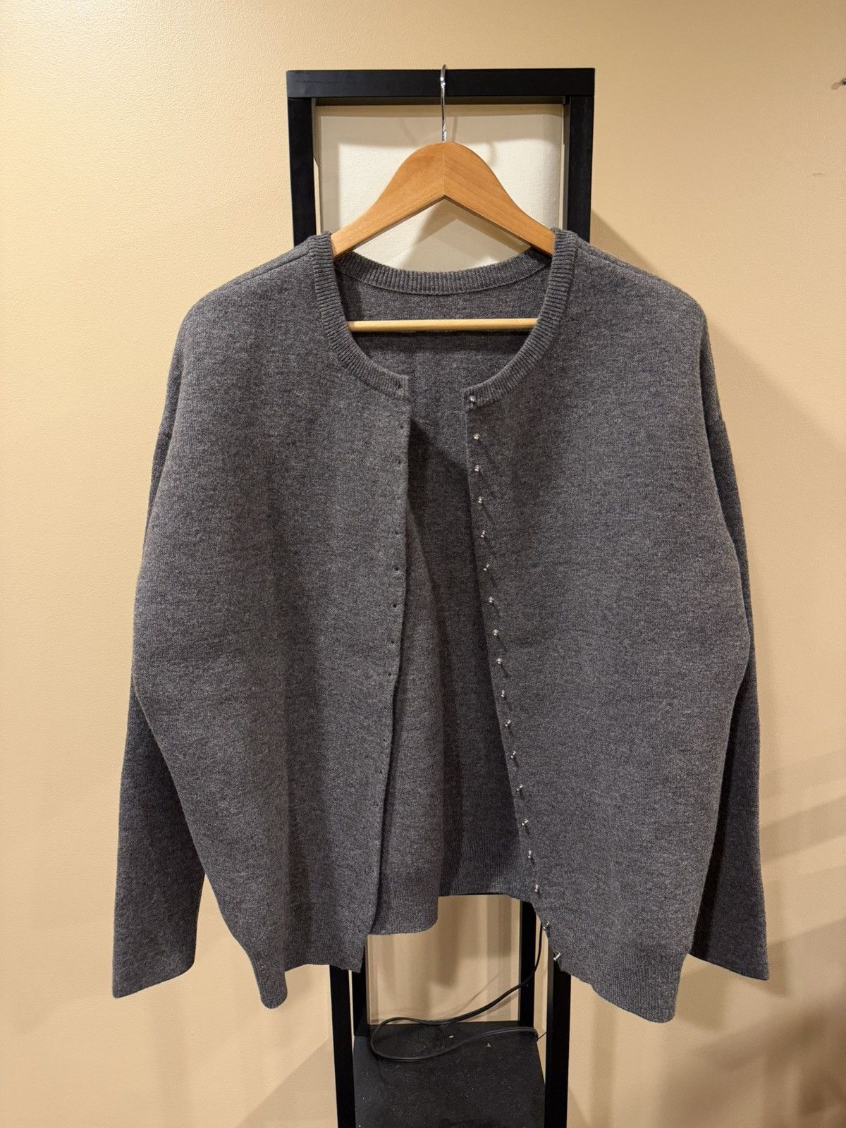 Loewe Loewe Grey Studded Open Back Knit Cardigan Sweater 2024 Size US S / EU 44-46 / 1 - 19 Thumbnail