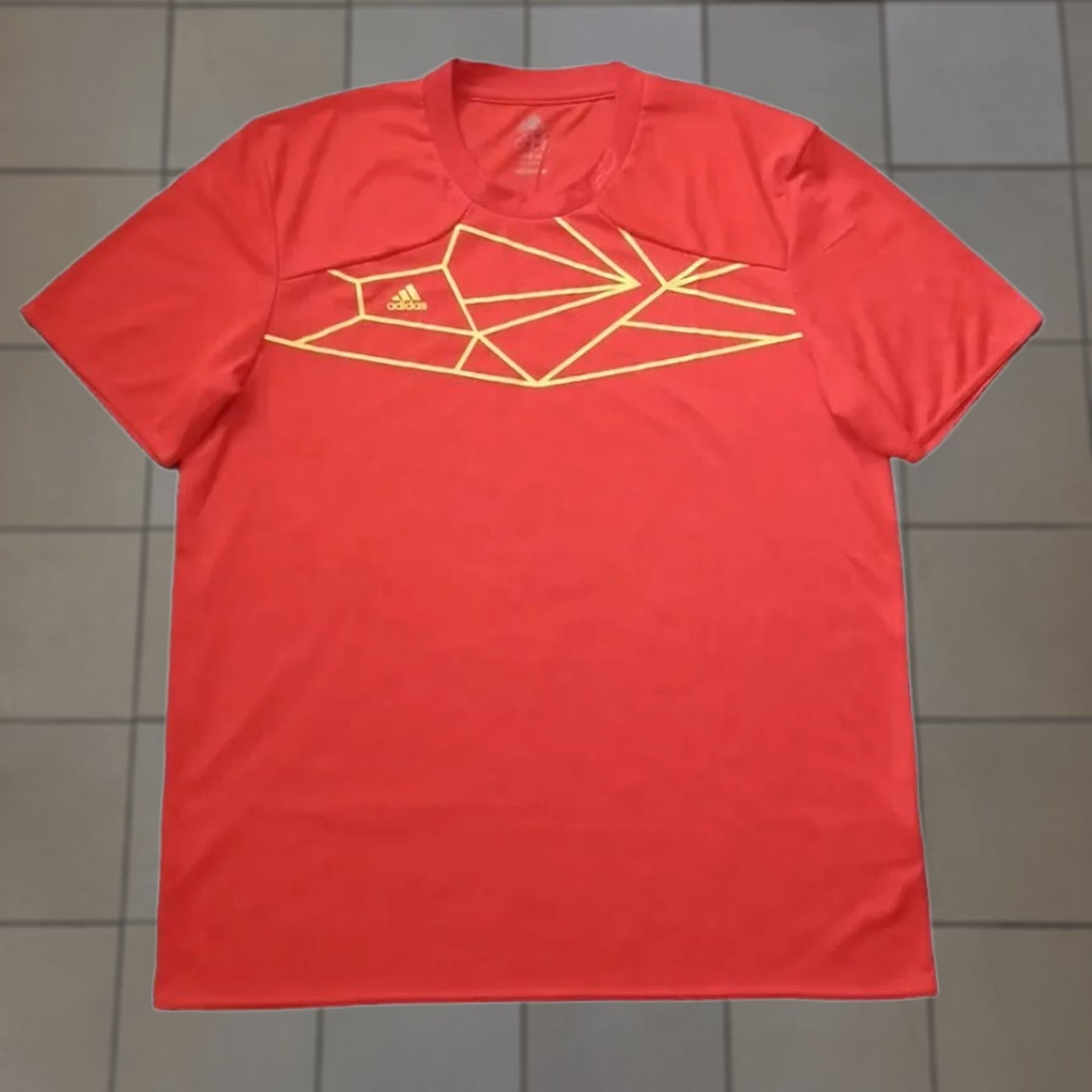 Adidas Adidas Mens Shirt XL Orange Yellow Neon Graphic Logo Short Sleeve T-Shirt Mens Size US XL / EU 56 / 4 - 1 Thumbnail