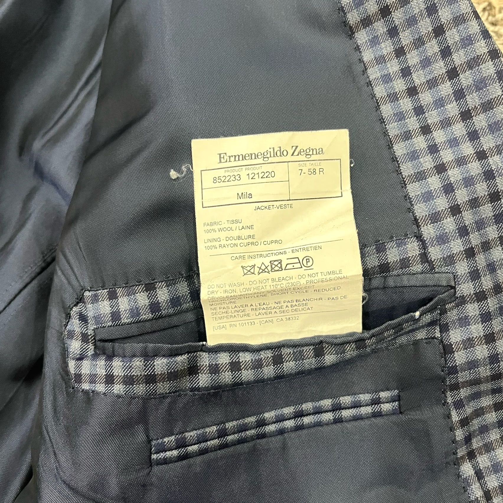 Ermenegildo Zegna Ermenegildo Zegna Sport Coat Mens 40R Plaid Wool Blue Gray Mila Check Single-Breasted 2-Button Notch Lapel Italy Navy? Size 40R - 5 Thumbnail