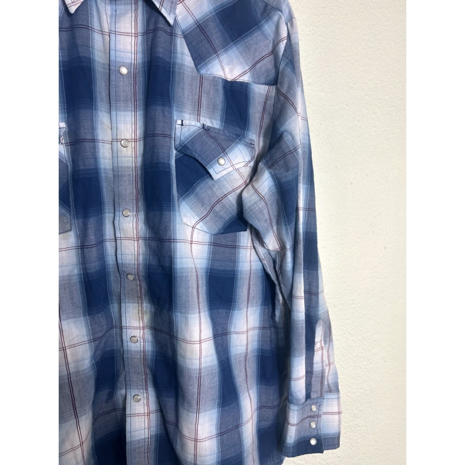 Vintage Ely Cattlemen Mens XL Short Sleeve Pearl Snap Shirt Blue Plaid Cotton Size US XL / EU 56 / 4 - 7 Thumbnail