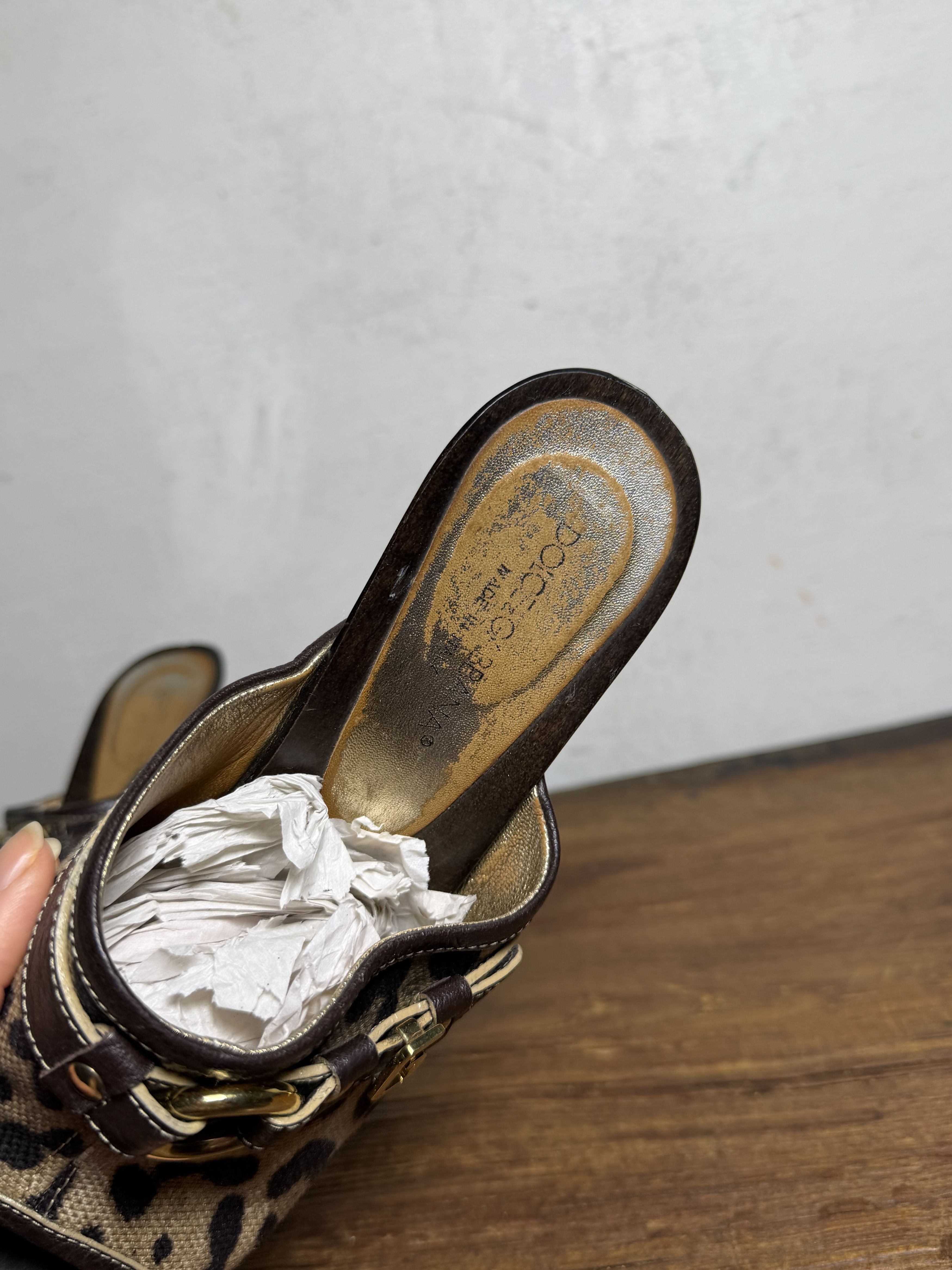Dolce & Gabbana DOLCE & GABBANA Brown & Beige Canvas Leather Clog Sandals Size US 9 / IT 39 - 9 Thumbnail