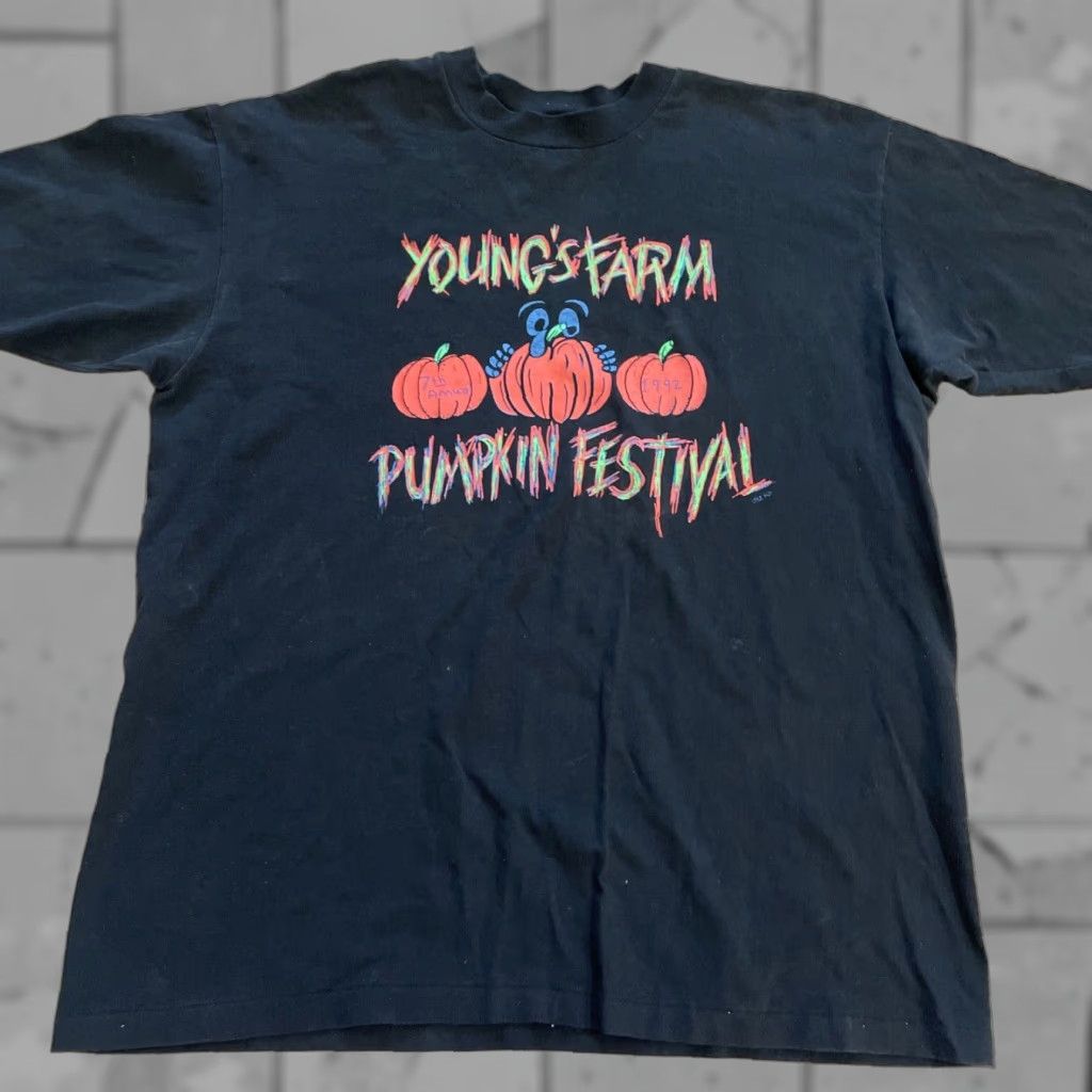 Hanes VINTAGE Hanes Single Stitch T-Shirt Mens XL Black Pumpkin Festival 1990s Graphic Tee Mens Overall Size US XL / EU 56 / 4 - 1 Thumbnail