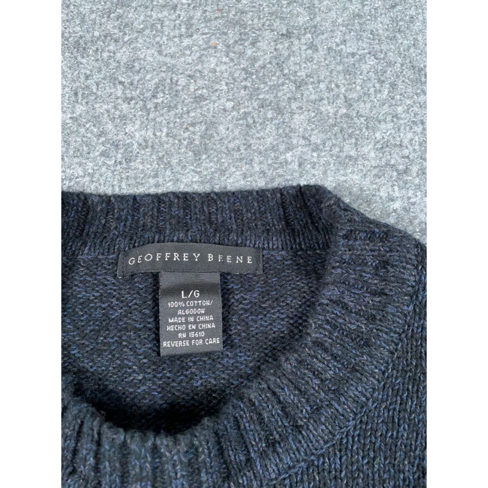 Geoffrey Beene VINTAGE Preppy Dad Style Grid Check Sweater Adult Large Dark Blue Cotton Knit Mens Size US L / EU 52-54 / 3 - 4 Thumbnail