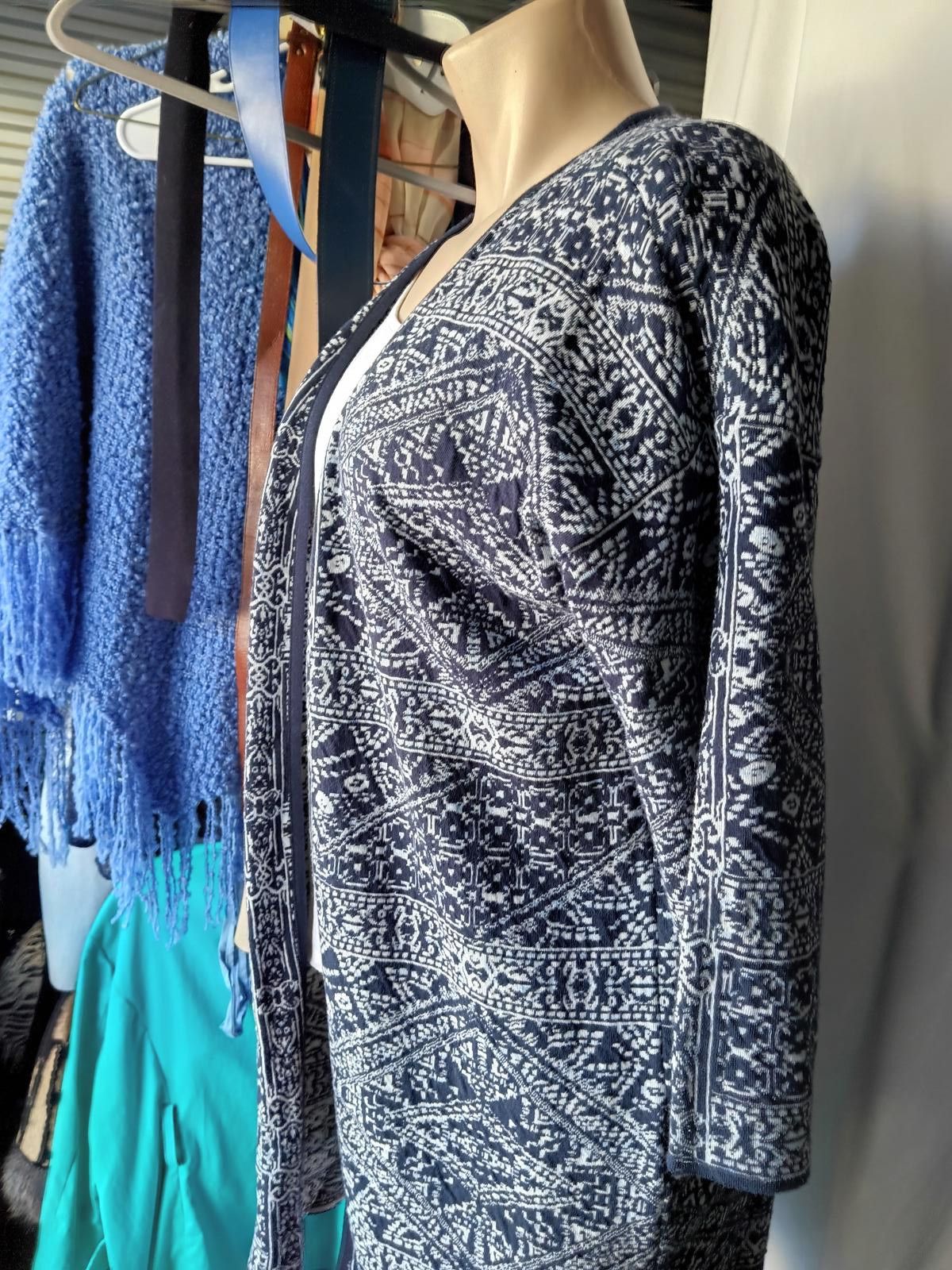Designer Chicos Navy Blue Patterned Cardigan - Size 1 Size S / US 4 / IT 40 - 2 Thumbnail