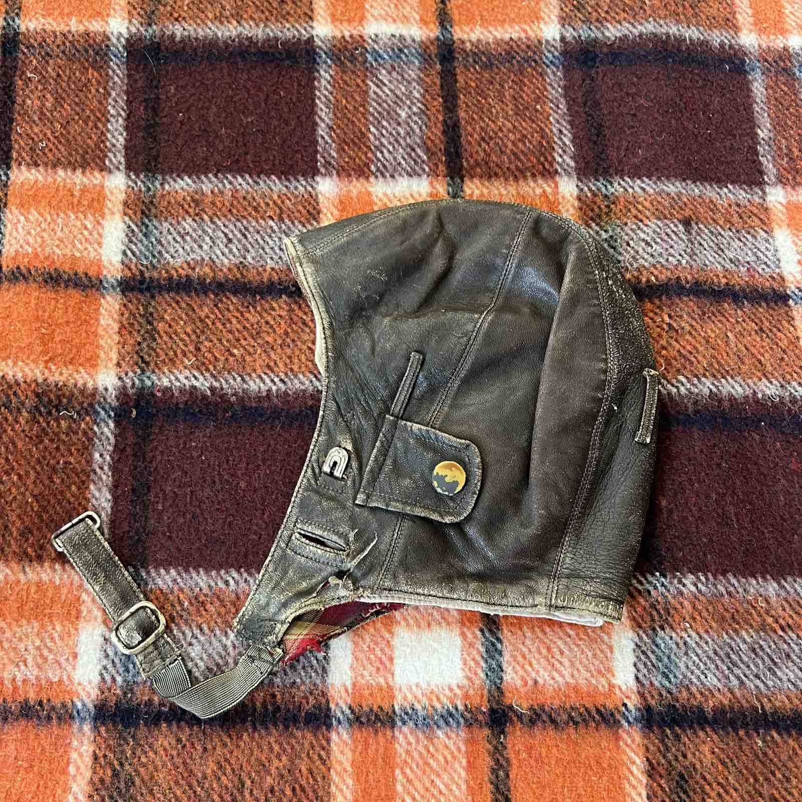 Vintage Rare WW2 German Luftwaffe Leather Flying Helmet Size ONE SIZE - 2 Thumbnail