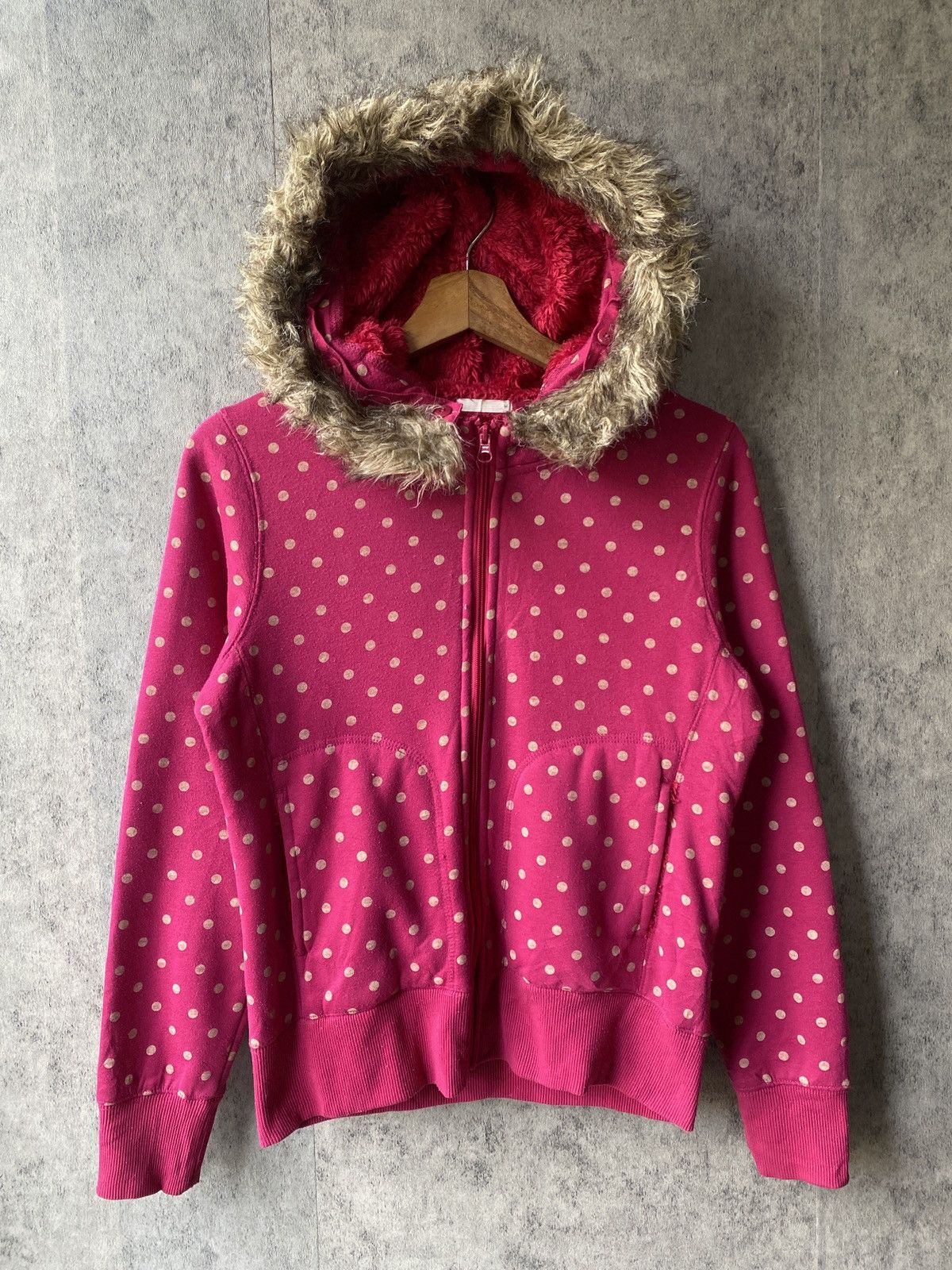 Japanese Brand Polkadot Faux Fur Design Hoodie