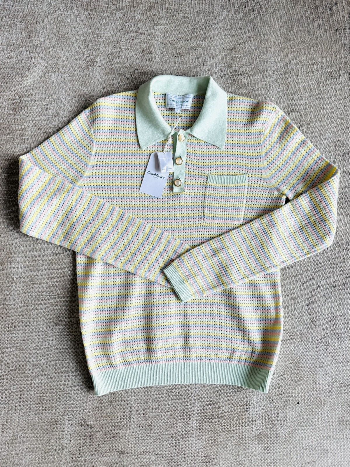 Casablanca Casablanca grandpa knit polo XL mint pastel pearl buttons Size US XL / EU 56 / 4 - 1 Thumbnail