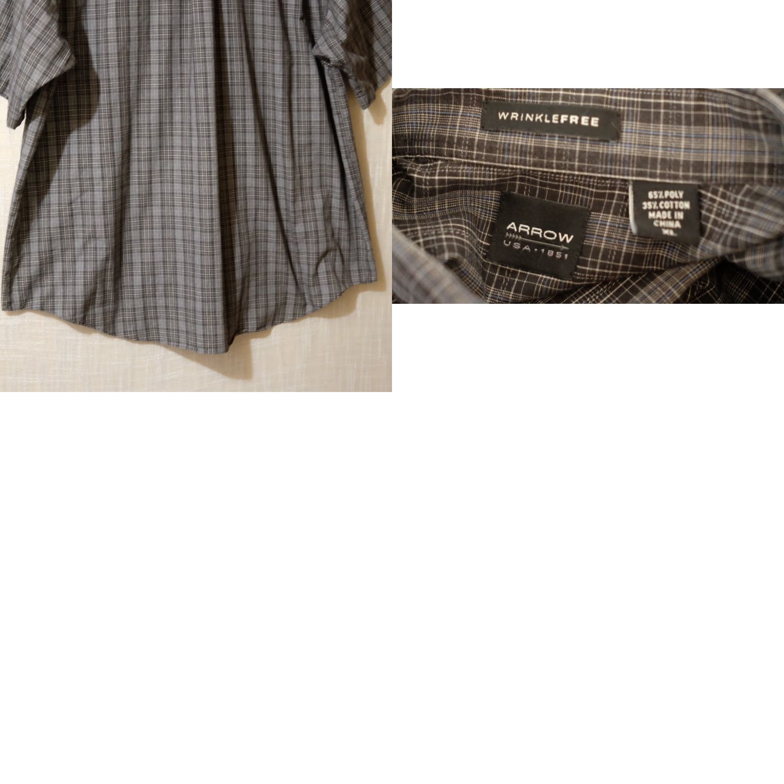 Arrow ARROW Mens XL Short Sleeve Shirt Plaid Black/Dark Green/White Button-Up Easy Care Pockets Size US XL / EU 56 / 4 - 8 Thumbnail