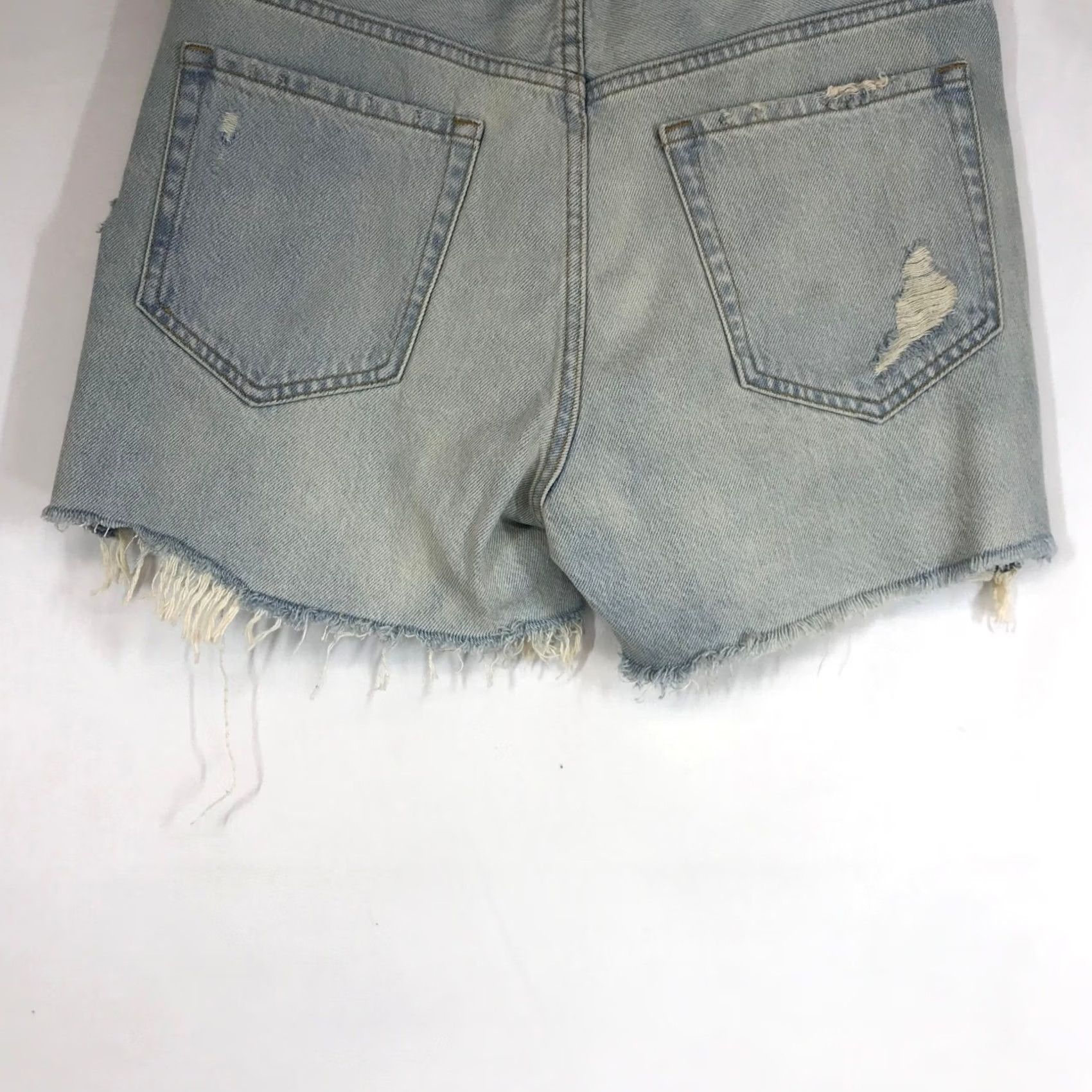 Vintage AERO 889 Women High Rise Cut-Off Denim Shorts Size 8 Distressed Frayed Blue Front Flat Button Fly 5-Pocket Casual Summer Size 30" / US 8 / IT 44 - 6 Thumbnail