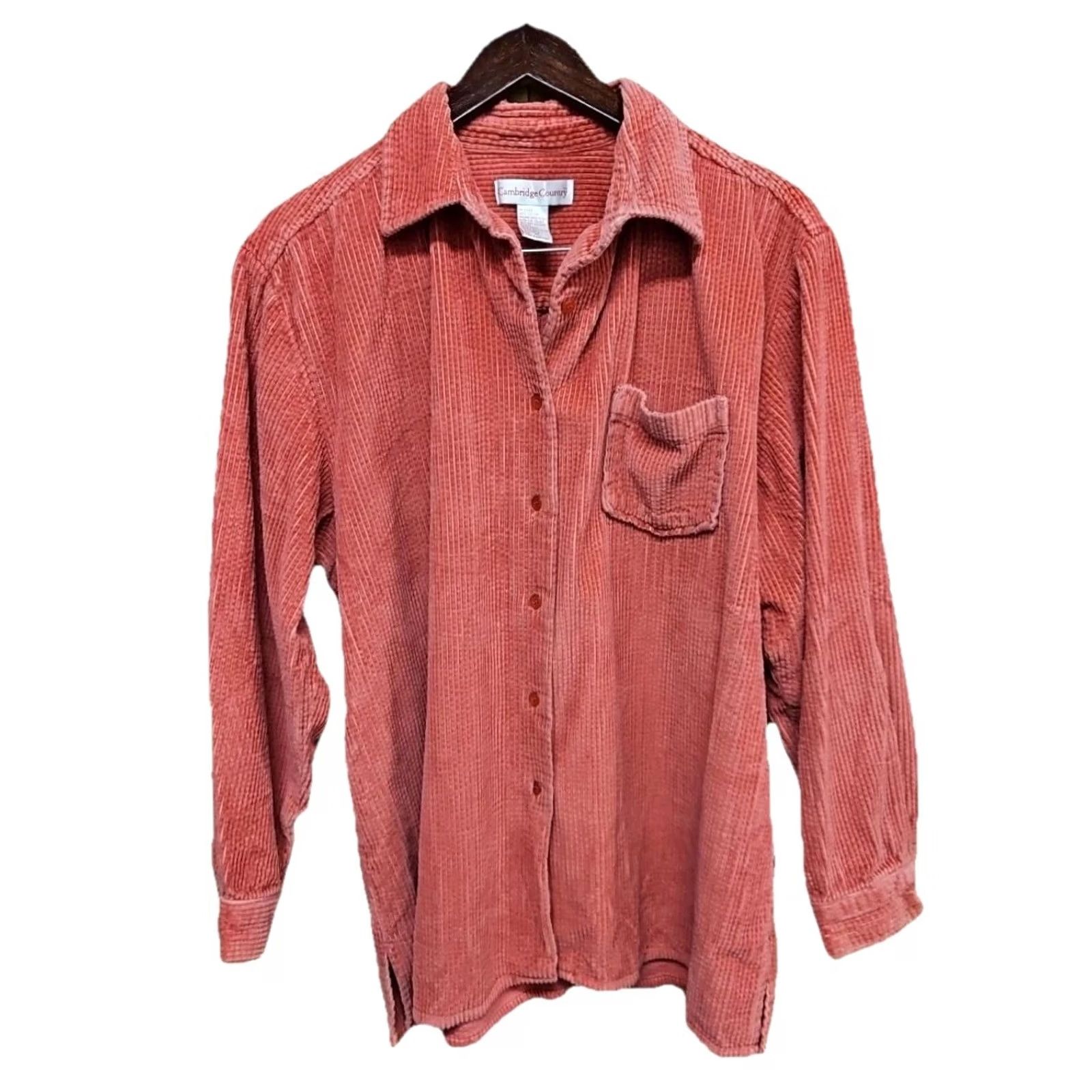 Vintage VINTAGE Cambridge Corduroy Shirt XL Women Pink 100% Cotton 90s Button-Up Long Sleeve Collared Size XL / US 12-14 / IT 48-50 - 2 Thumbnail