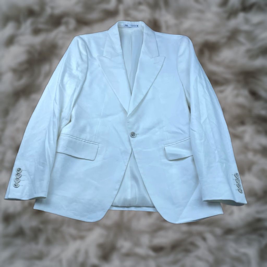 Zara VINTAGE? No — Zara Blazer White Slim Fit 1-Button 36R Men’s Short Sleeve? Size 36R - 1 Thumbnail
