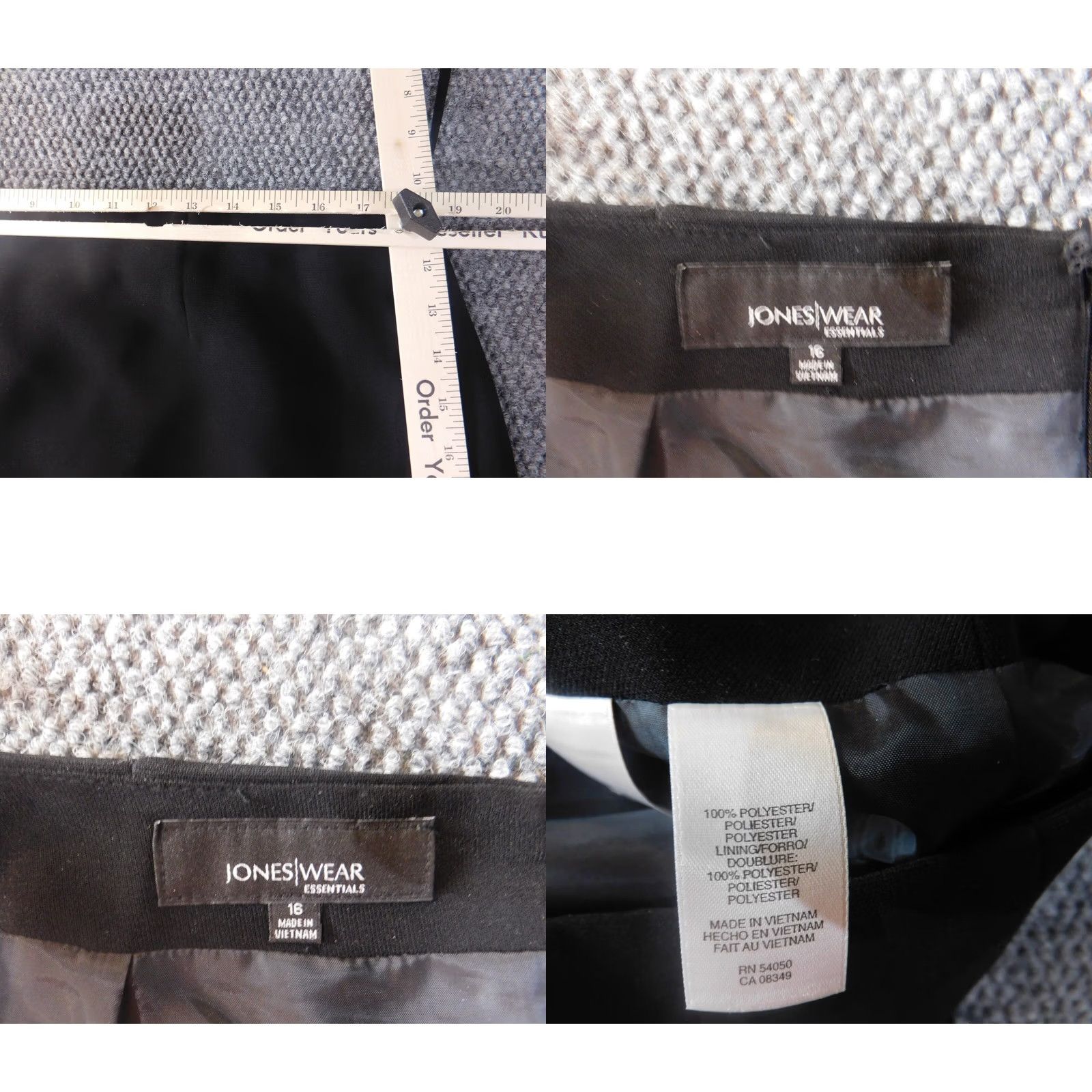 Essentials Jones Wear Skirt Womens 16 Black A-Line Knee Length Zip Knee Length Black Art Vintage: No Size 38" / US 16 / IT 52 - 8 Thumbnail