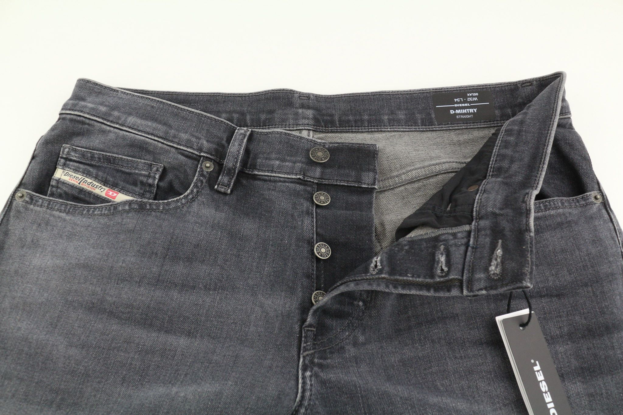 Diesel D-MIHTRY 0ELAX W32/L34 Straight Black Logo Jeans 40189 Size US 32 / EU 48 - 5 Thumbnail
